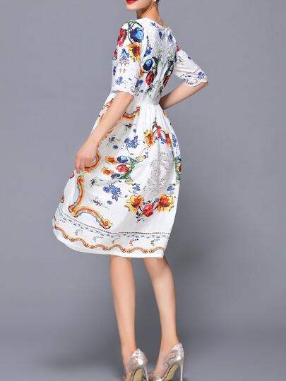 vintage tribal print hollow out sleeveless casual dress