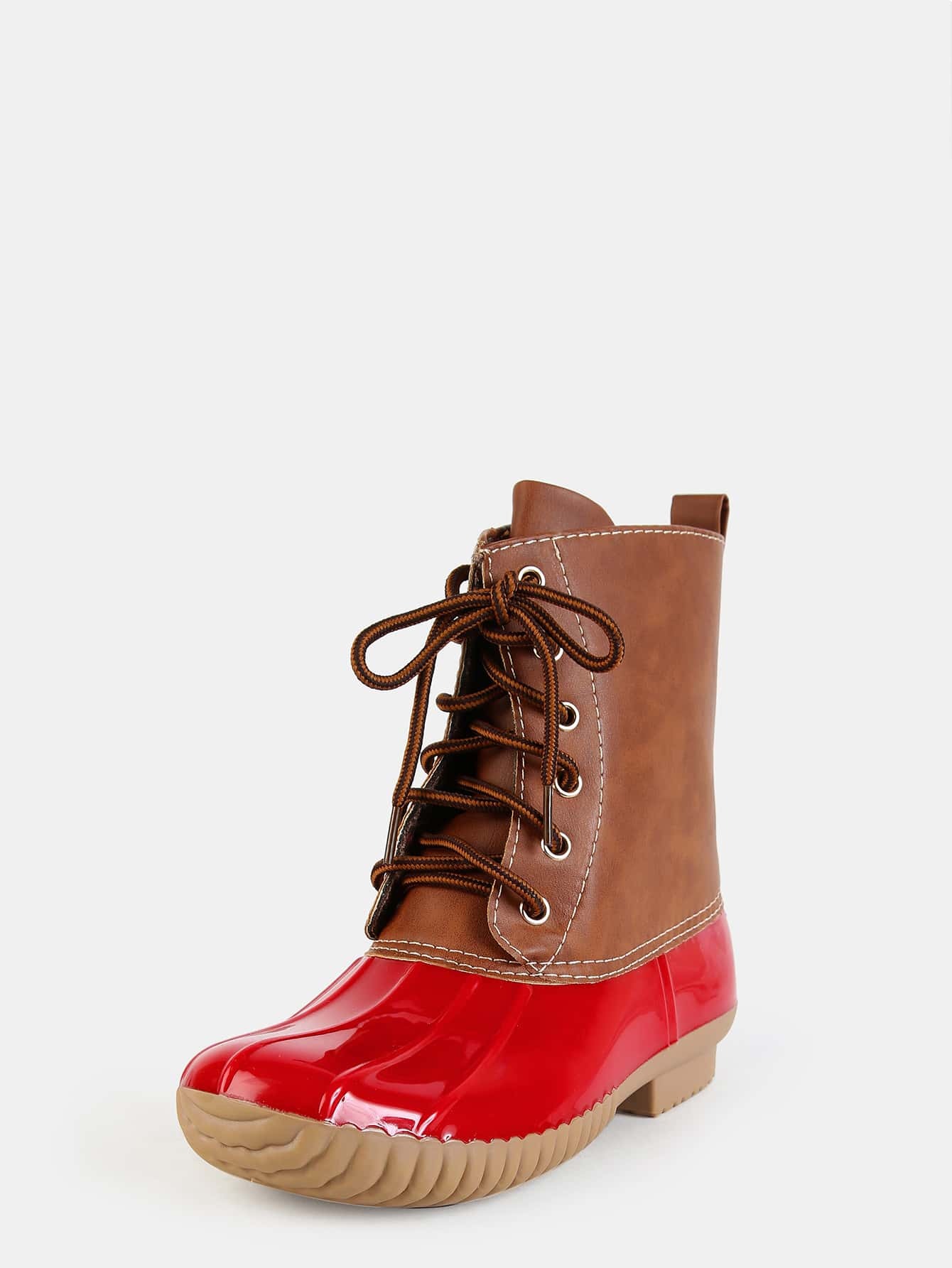 Duo Tone Rubber Duck Boots RED SheIn(Sheinside)
