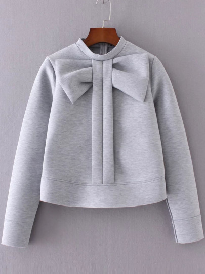 Sudadera con cuello redondo y lazo - gris