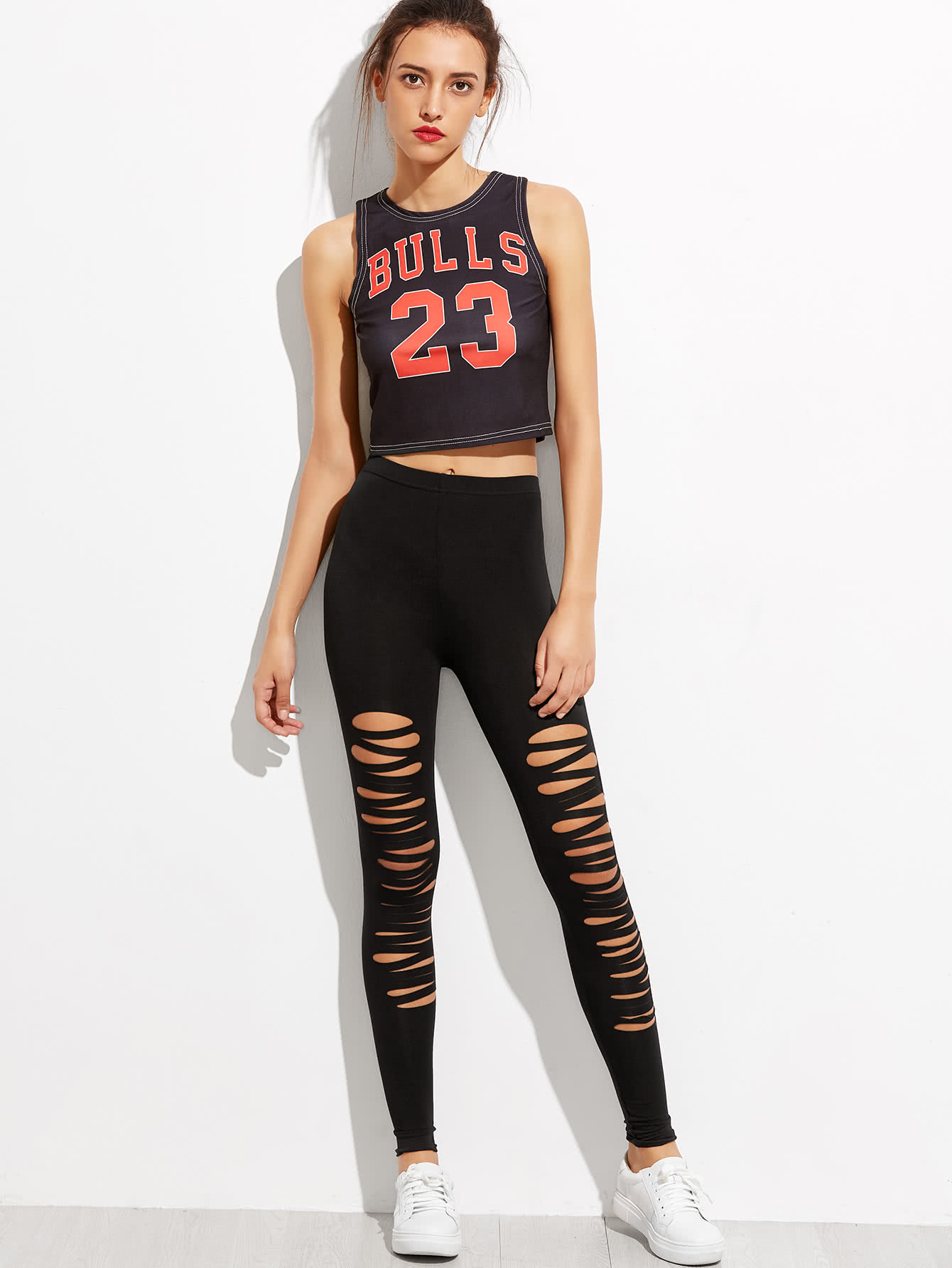 Black Ripped Skinny Leggings SheIn(Sheinside)