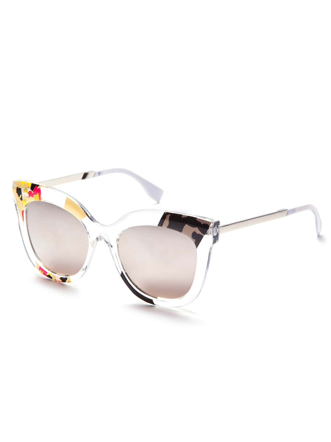Clear Print Frame Grey Cat Eye Sunglasses SheIn(Sheinside)