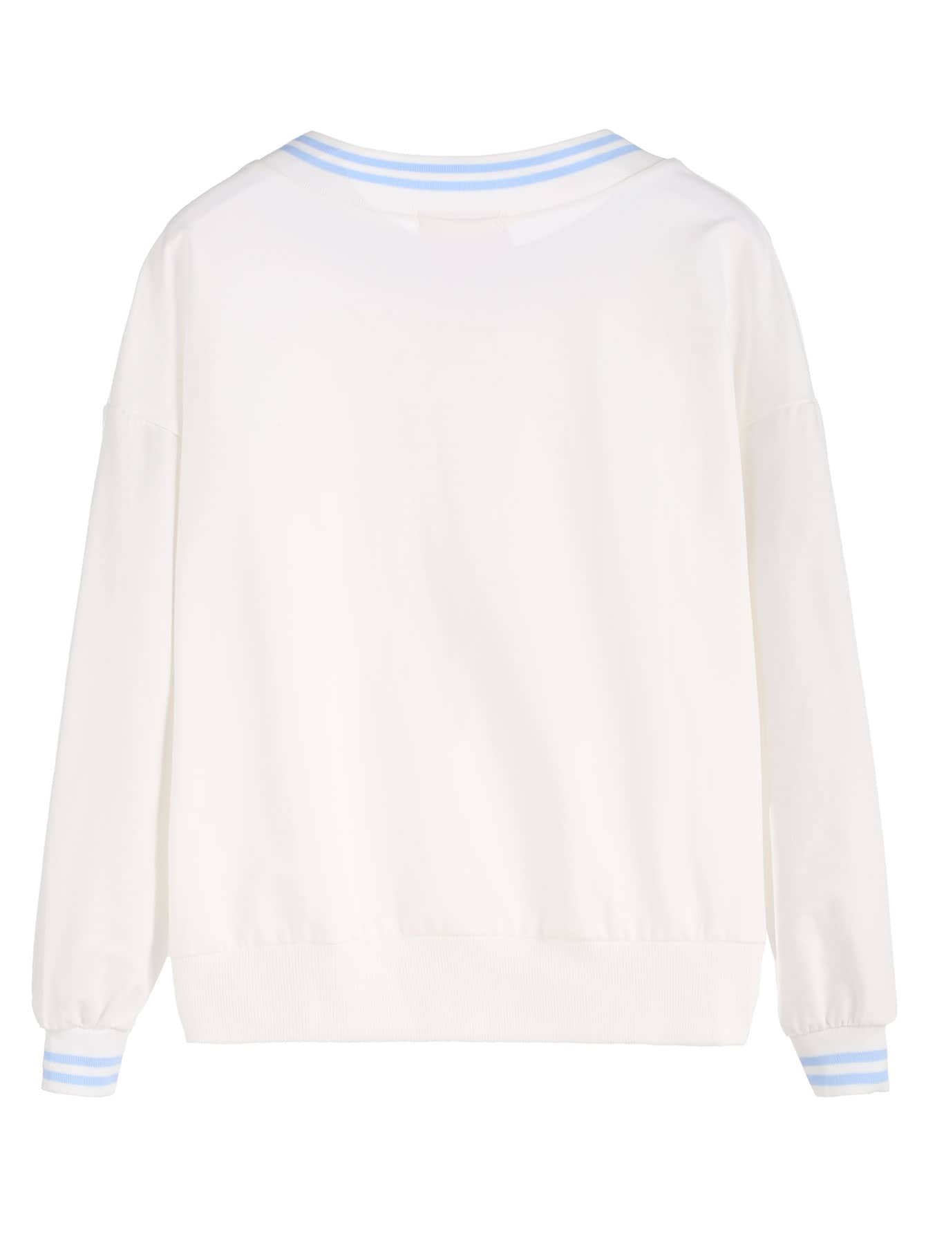White Roller Skates Print Striped Detail Sweatshirt SheIn(Sheinside)