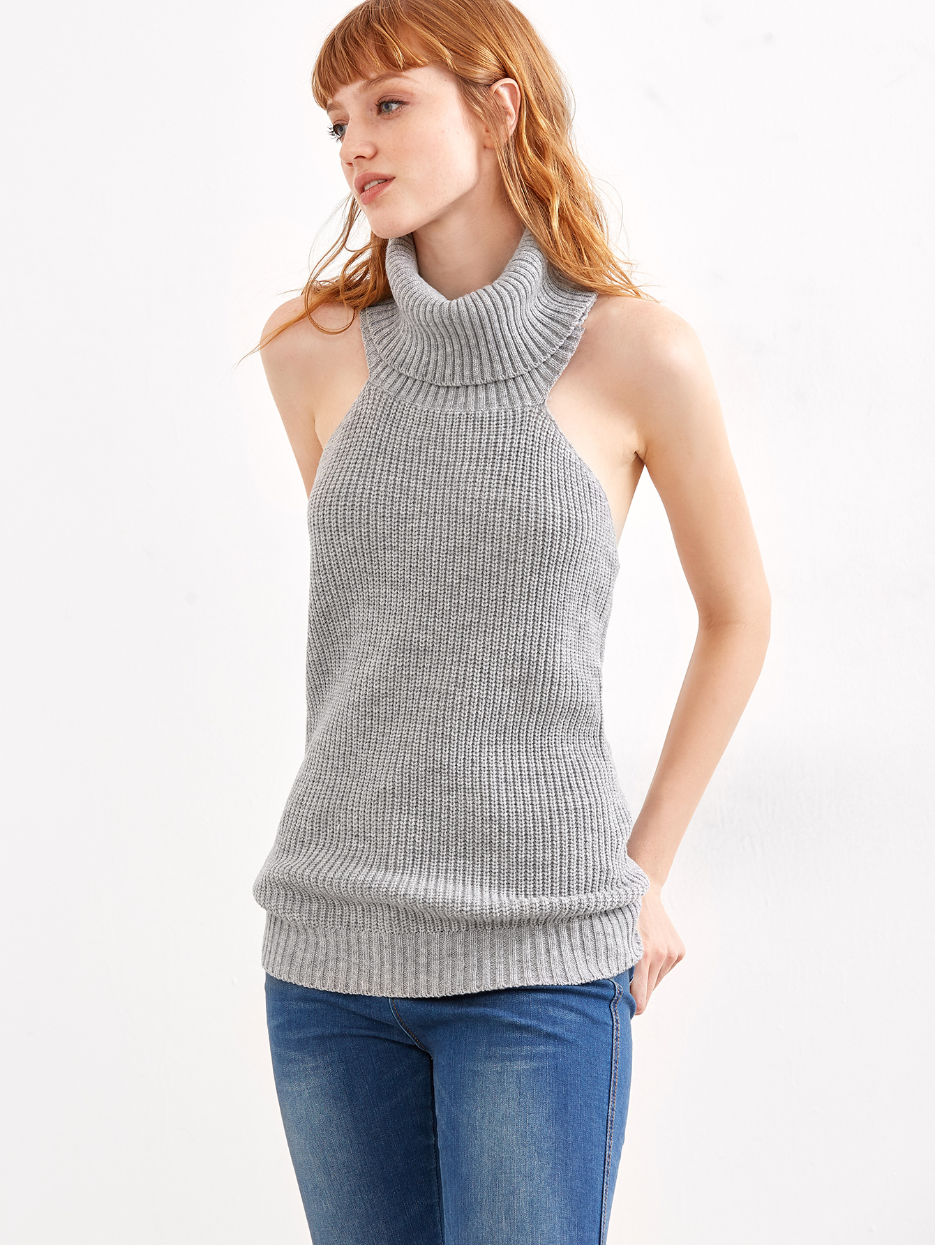 grey backless sweater