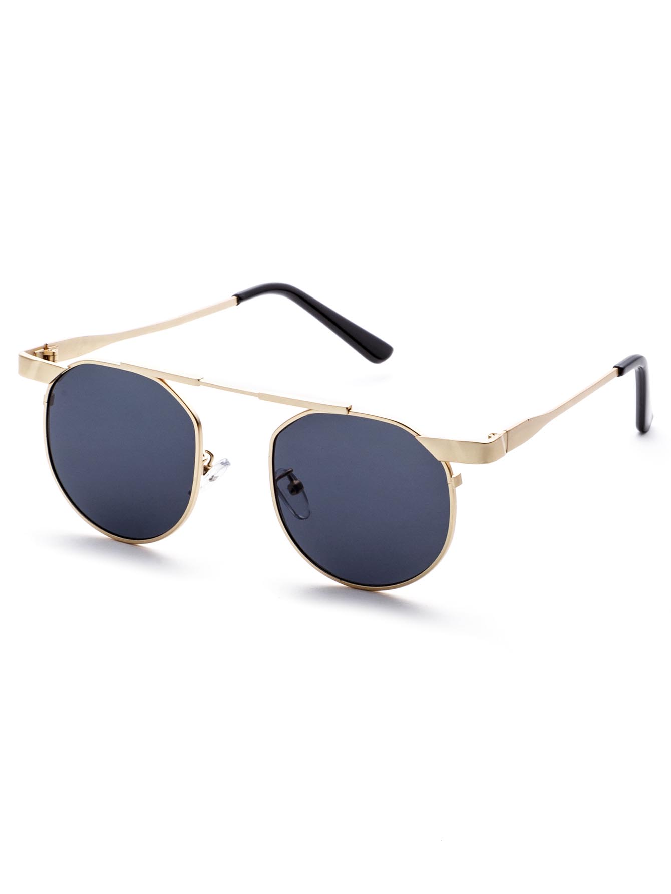 Gold Frame Round Lens Brow Bar Sunglasses -SheIn(Sheinside)