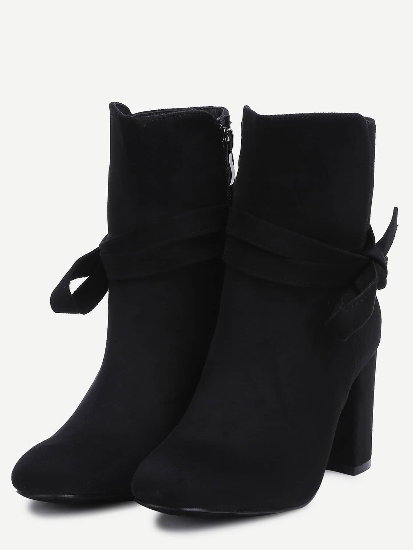 Black Suede Tie Detail Boots SheIn(Sheinside)
