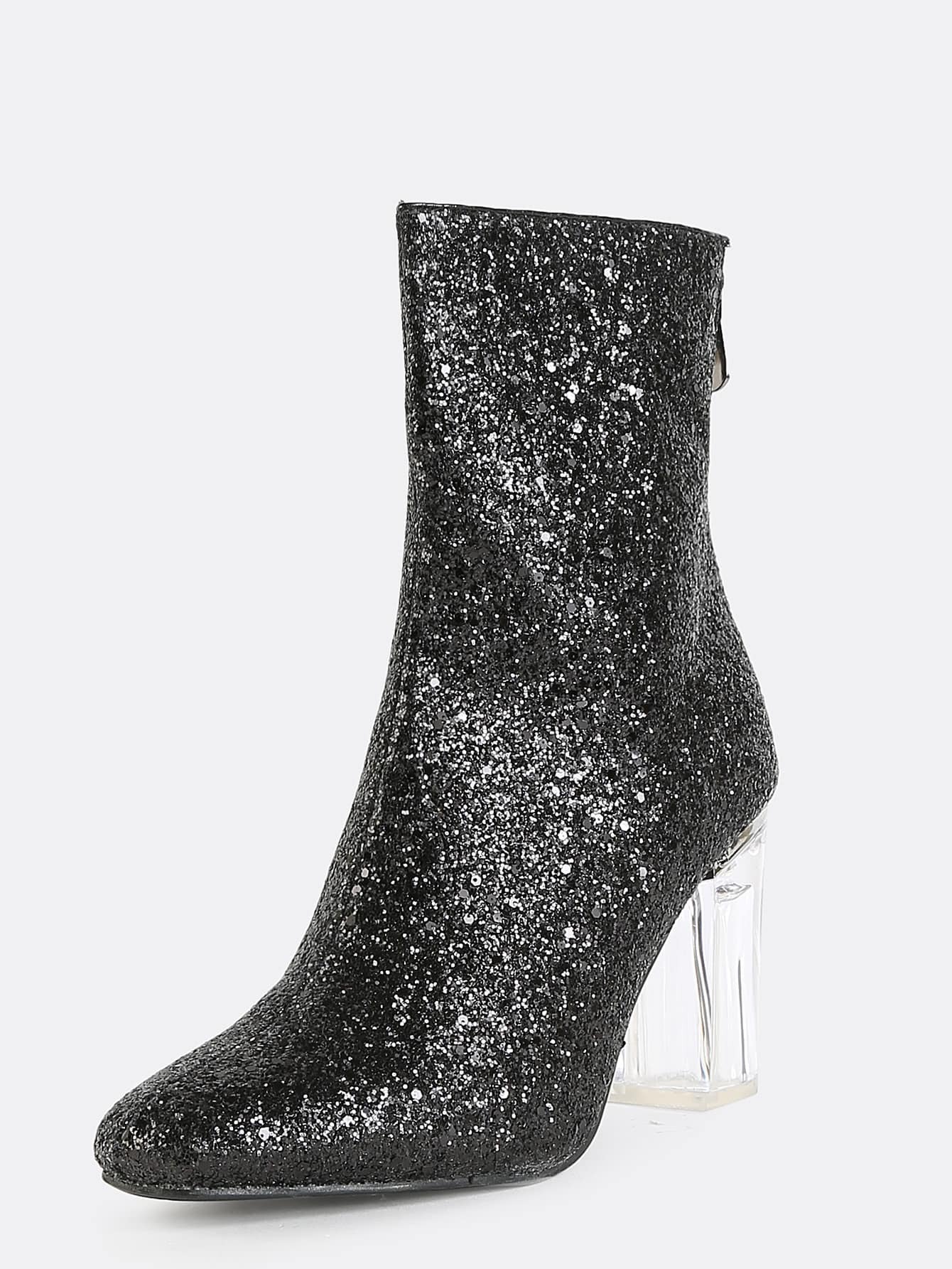 Glitter Perspex Ankle Booties BLACK SheIn(Sheinside)