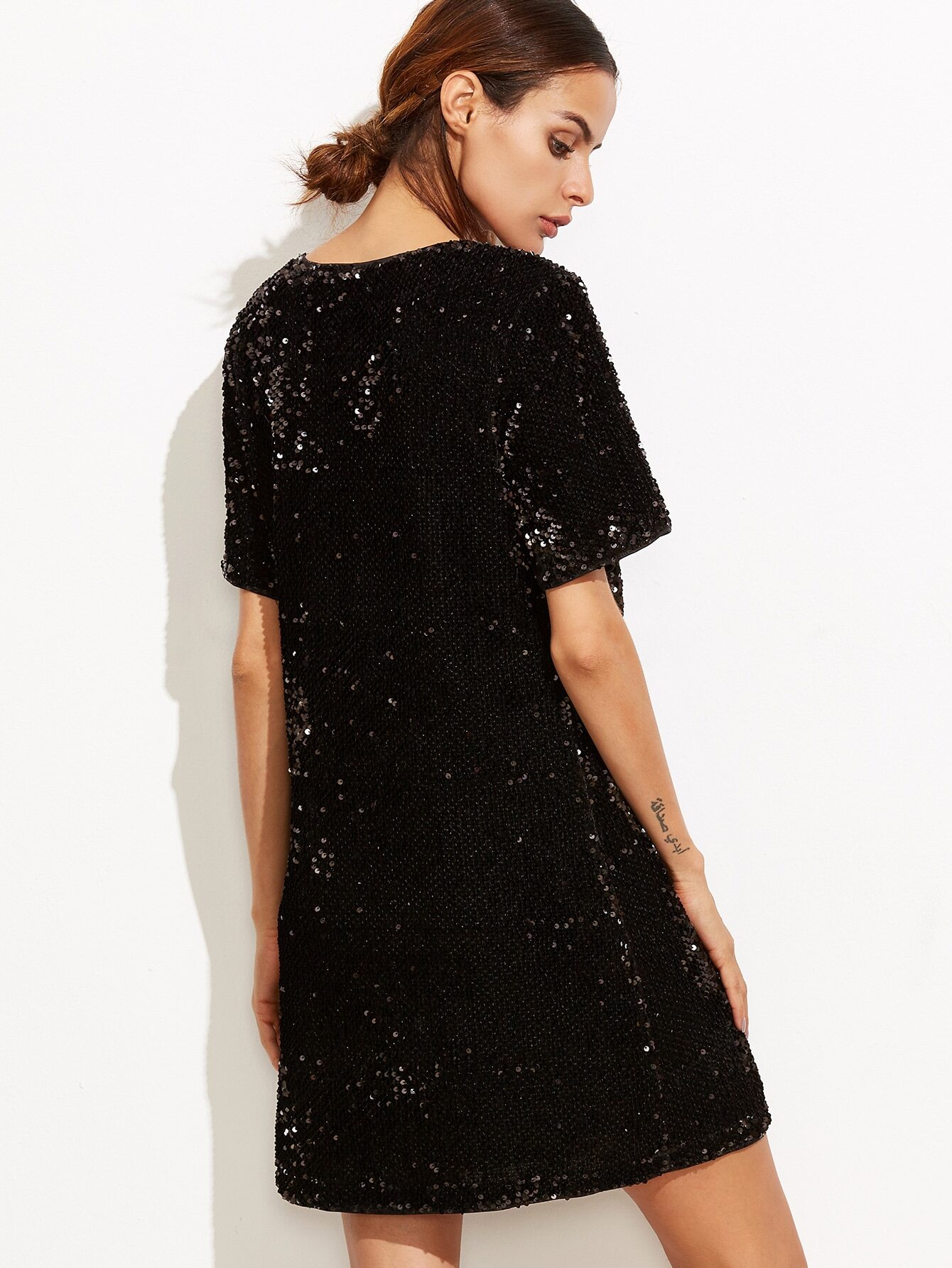 Black Sequin Shift Dress SheIn(Sheinside)