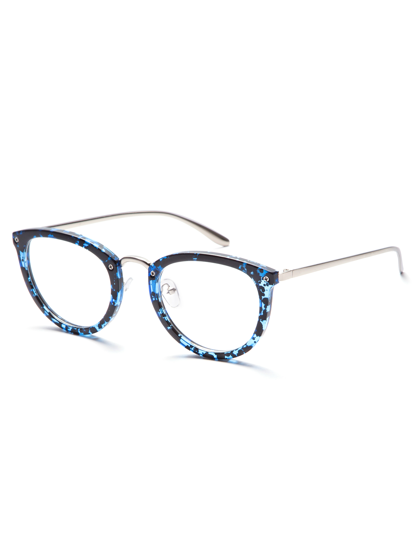 Blue Tortoise Frame Silver Arm Glasses -SheIn(Sheinside)