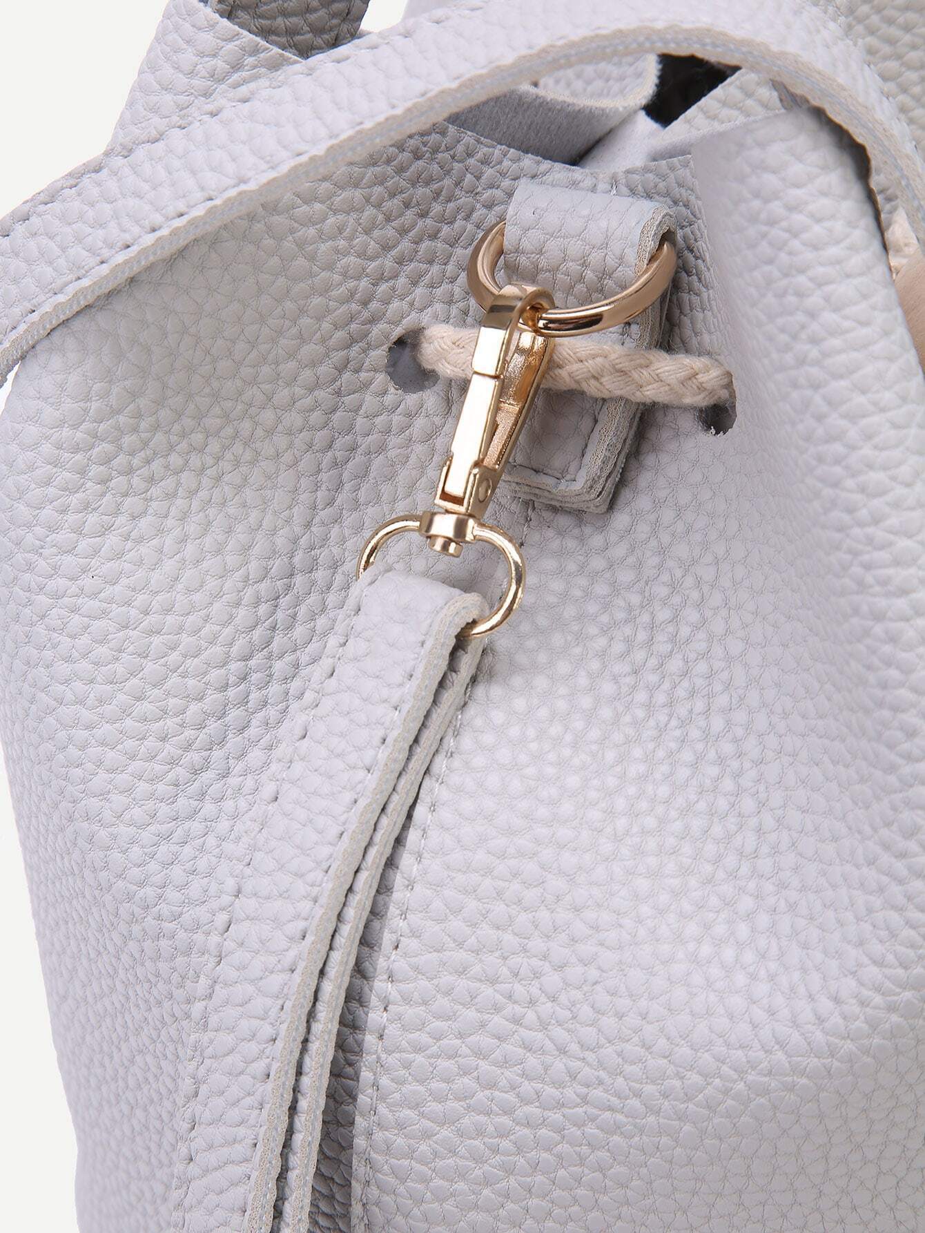 Grey Pebbled PU Drawstring Bucket Bag SheIn(Sheinside)