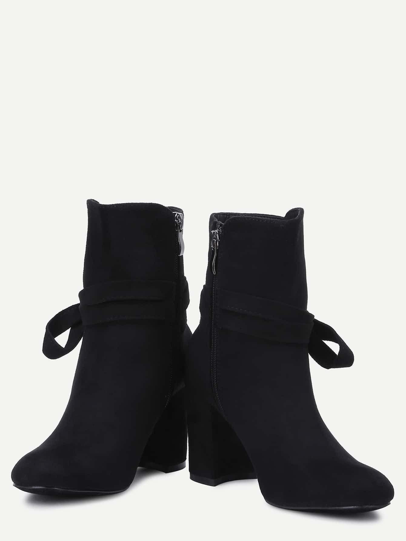 Black Suede Tie Detail Boots SheIn(Sheinside)