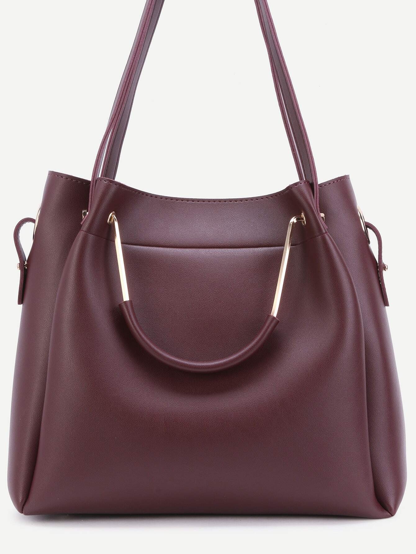 Burgundy PU Convertible Shoulder Bag With Crossbody Bag SheIn(Sheinside)