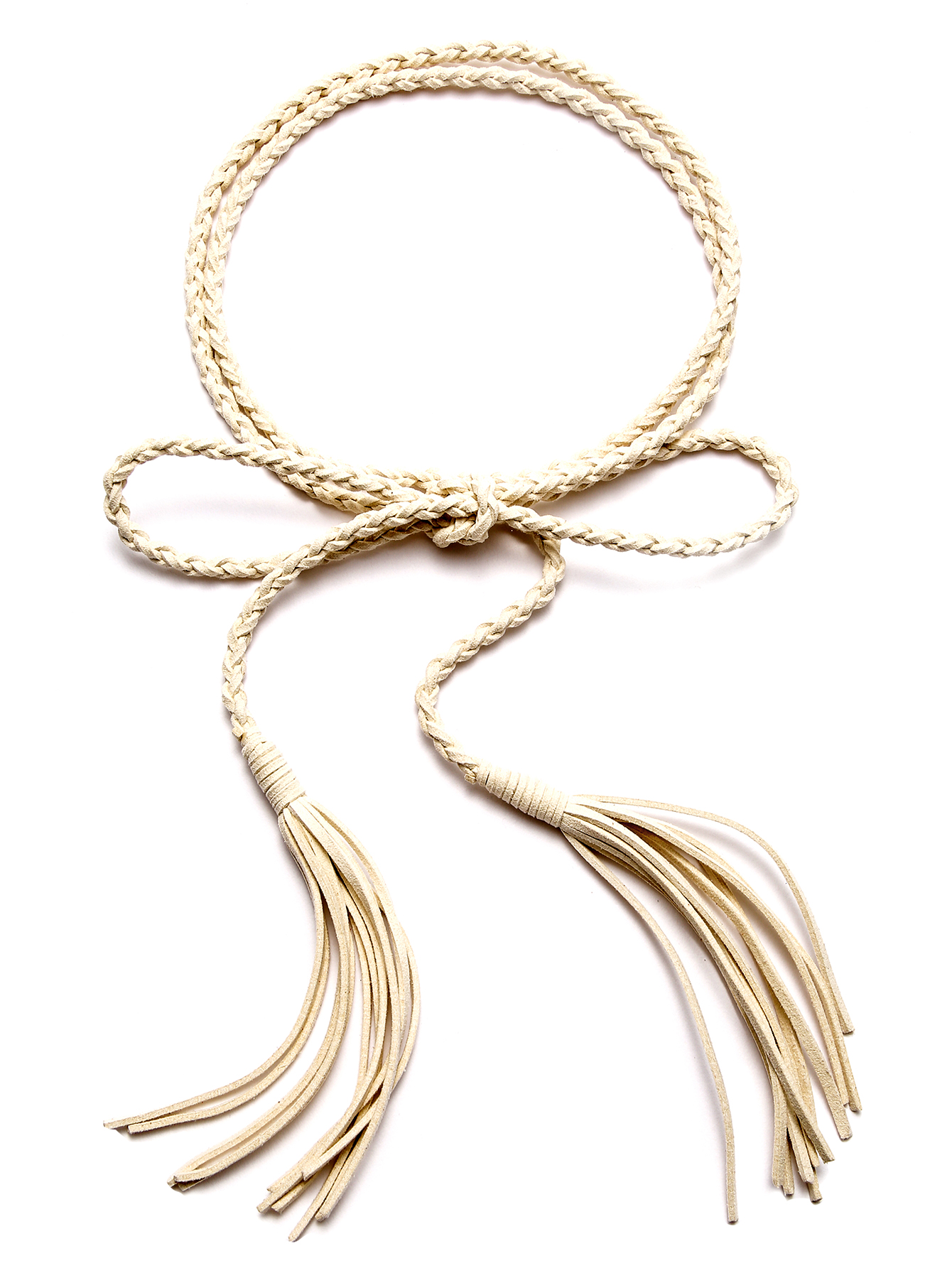 Beige Tassel Thin Braided Rope Belt SheIn(Sheinside)