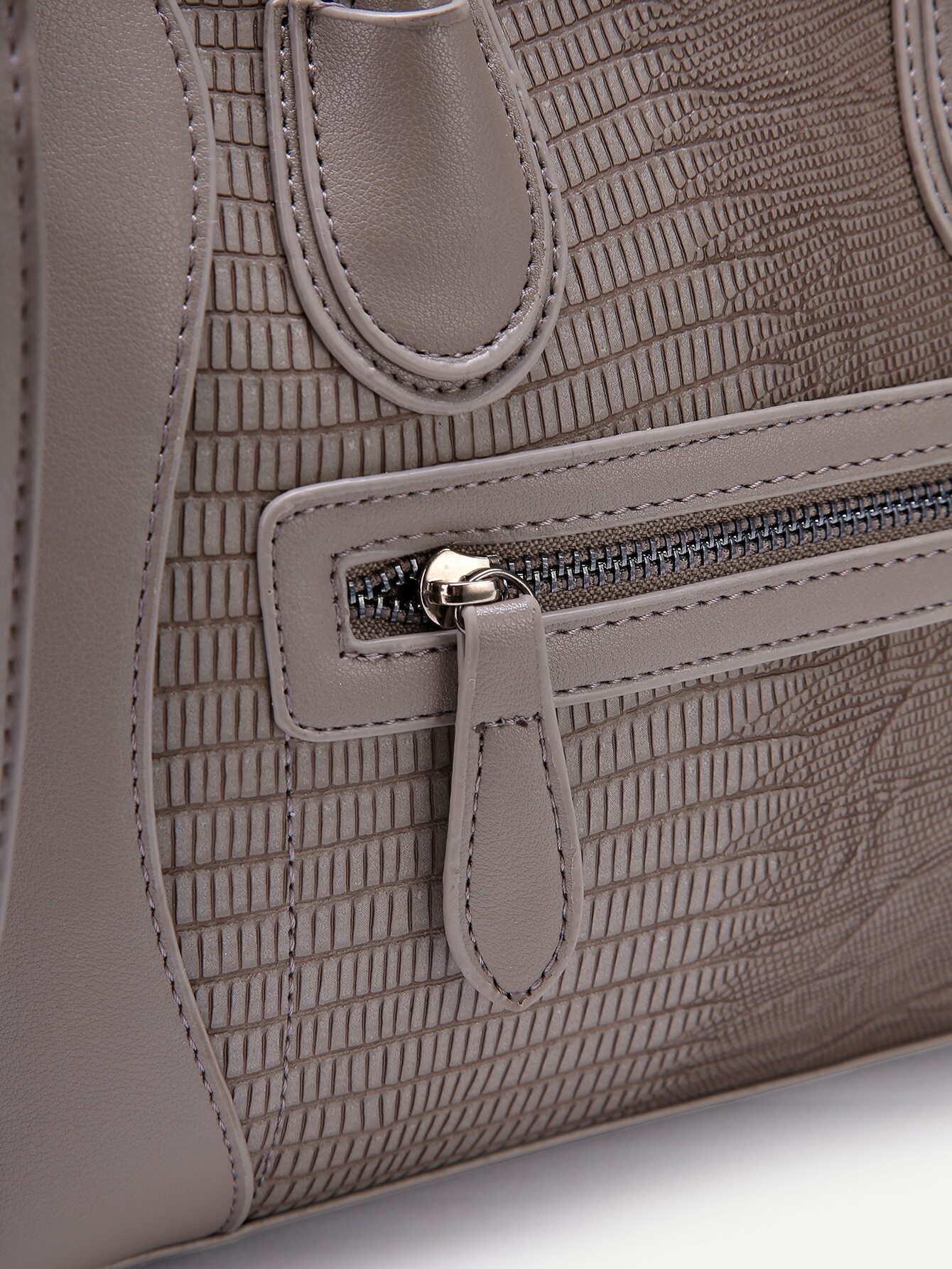 Grey Embossed PU Front Zipper Tote Bag With Strap SheIn(Sheinside)