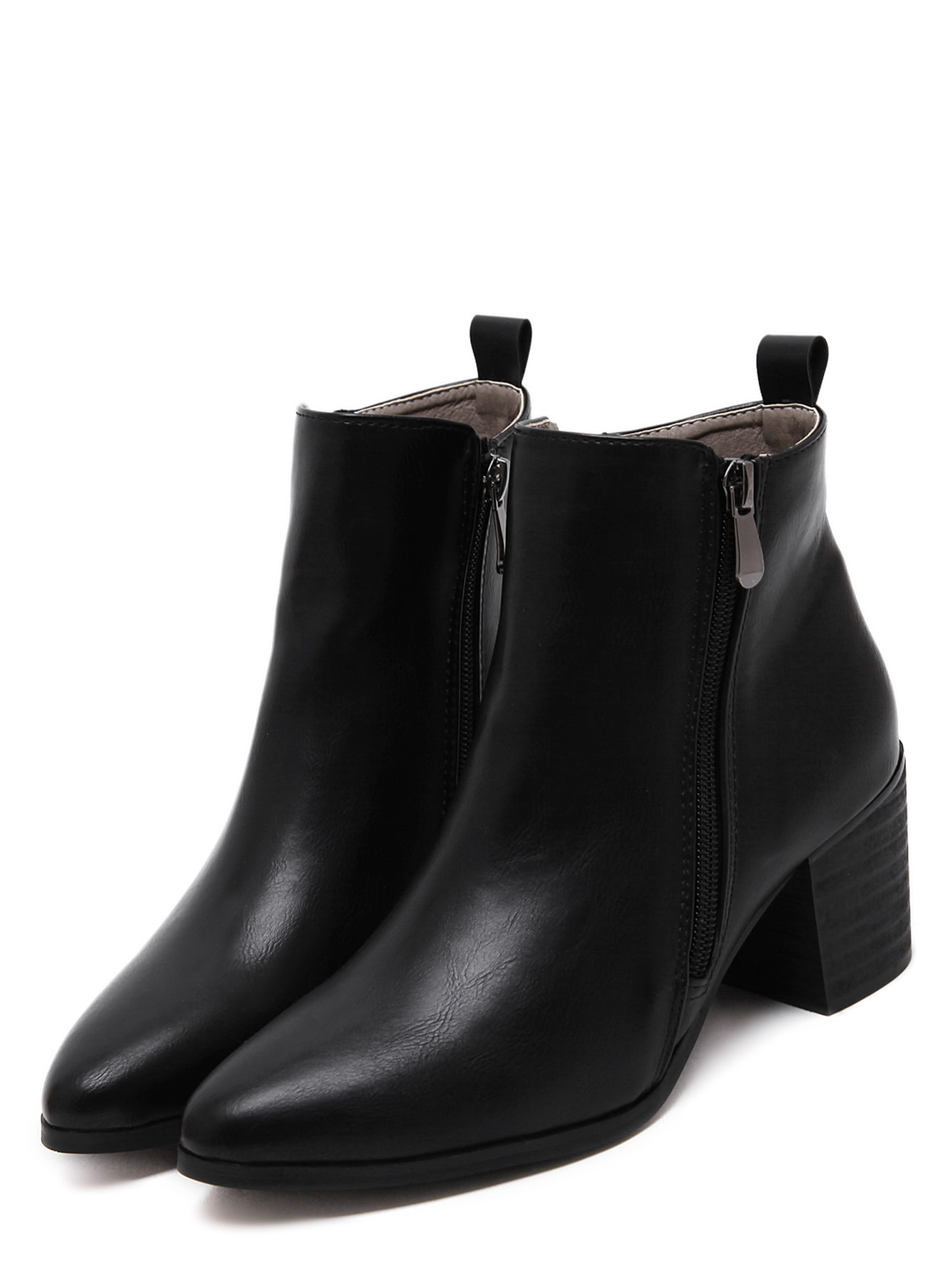 Black PU Side Zipper Cork Heel Chunky Boots SheIn(Sheinside)