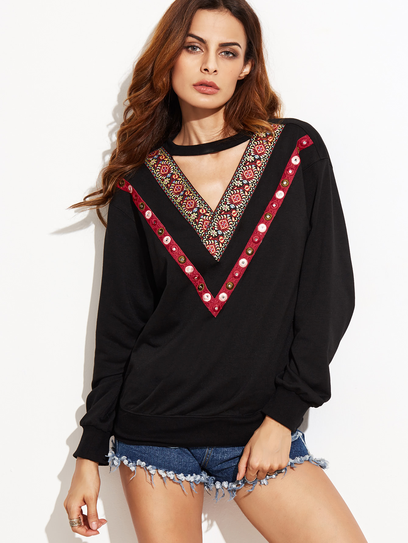 black v neck sweatshirts