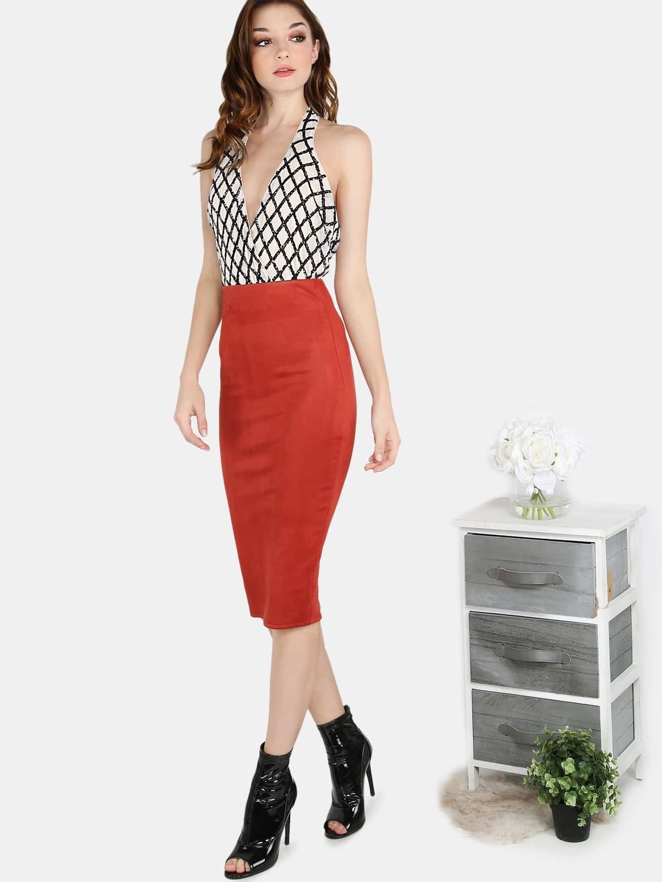 Sequin Halter Bodysuit BLACK SheIn(Sheinside)