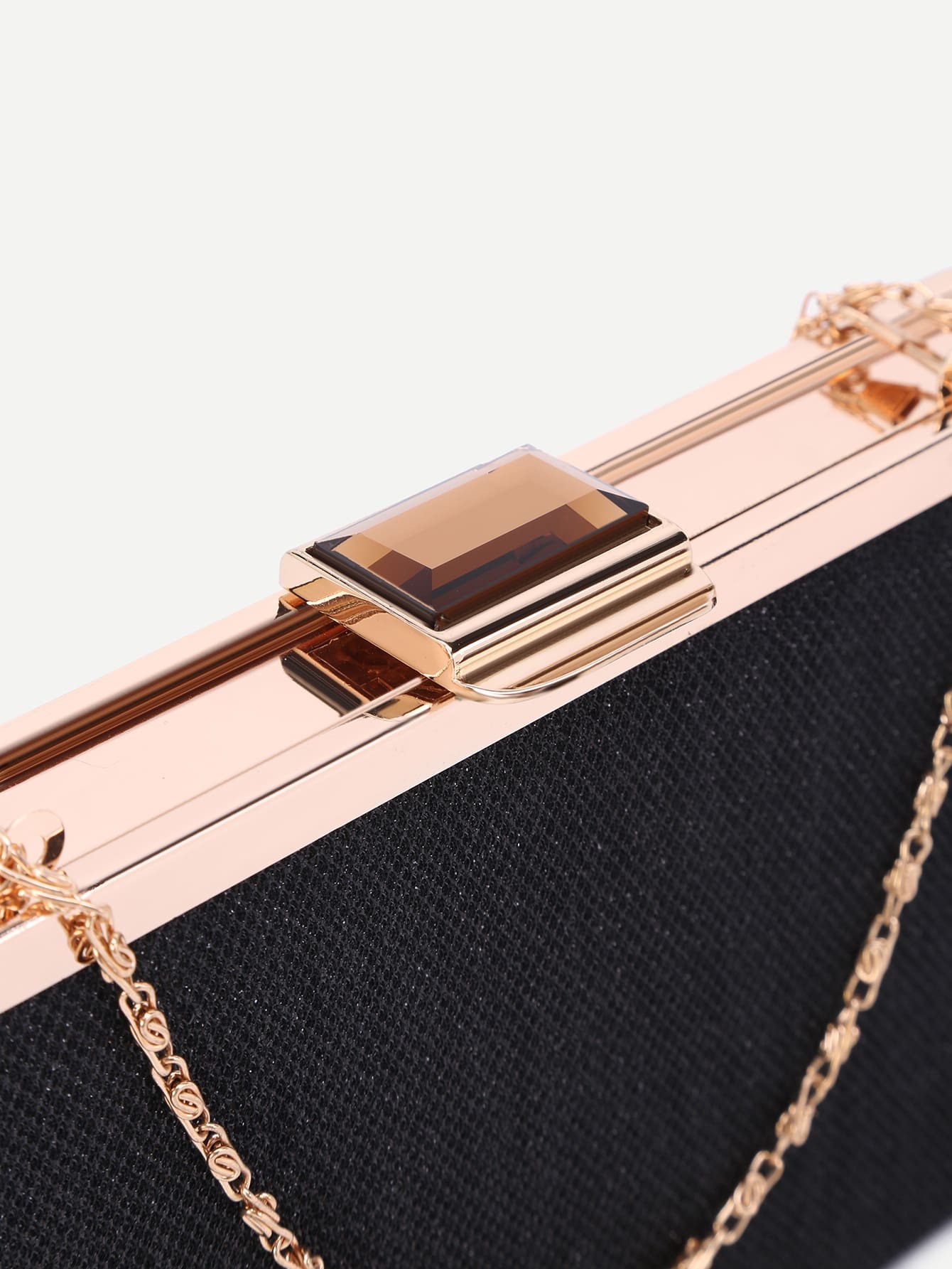 Clutch de PU con ribete metálico negro Spanish SheIn(Sheinside)