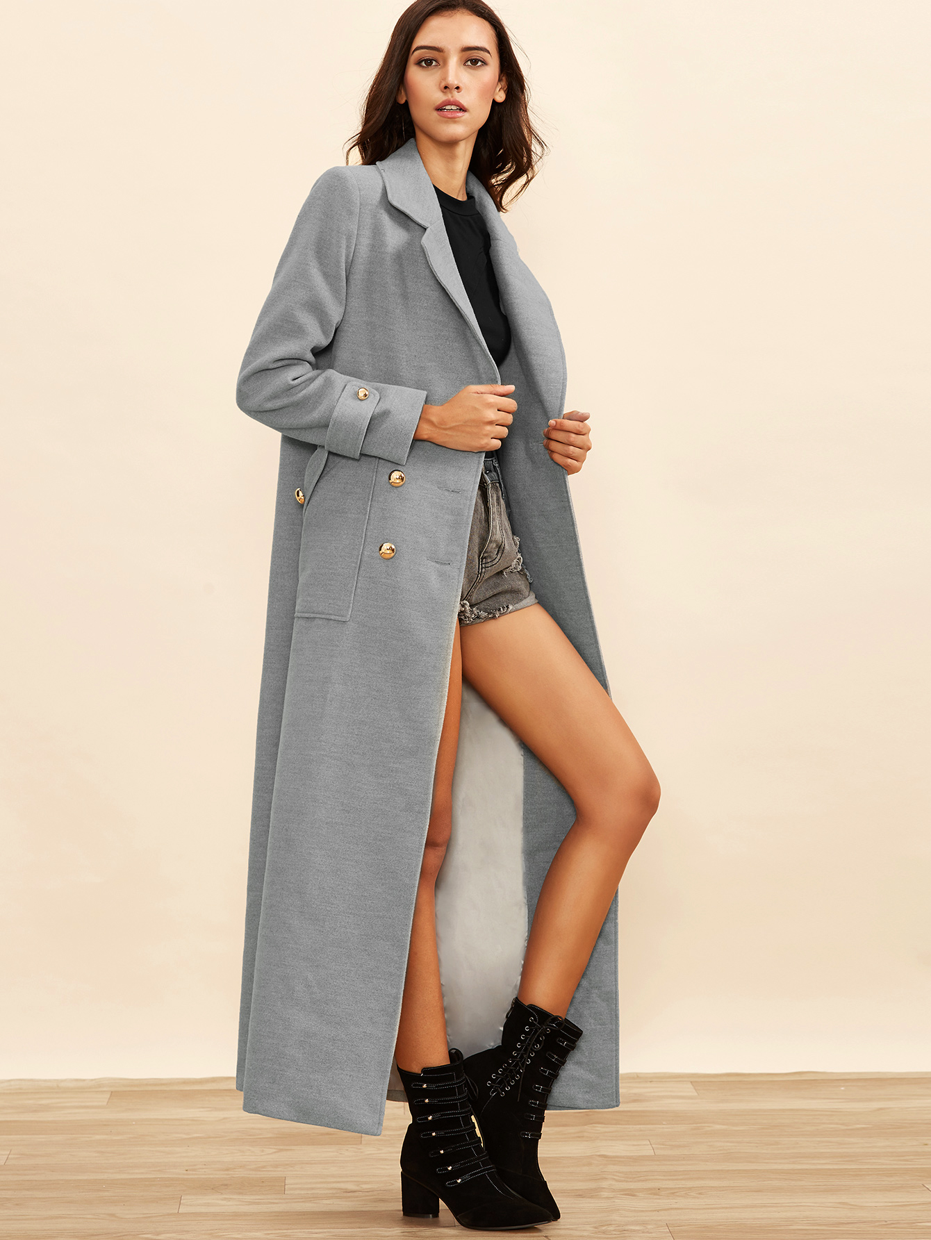 Heather Grey Double Breasted Maxi Coat