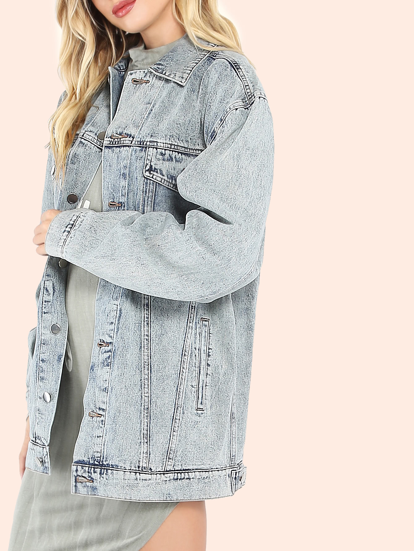 Mineral Wash Oversized Denim Jacket SheIn(Sheinside)