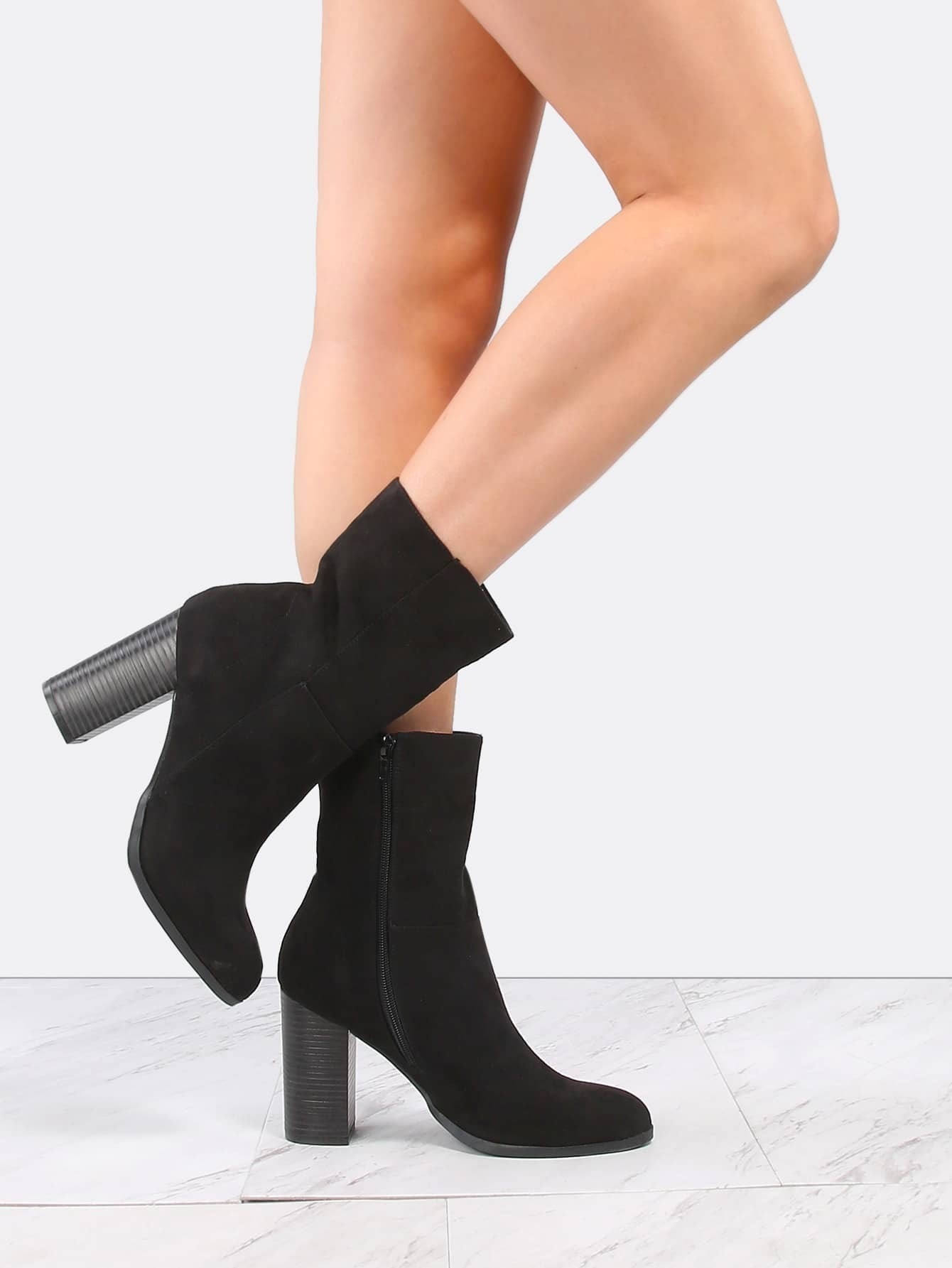 Suede Chunky Heel Boots BLACK SheIn(Sheinside)
