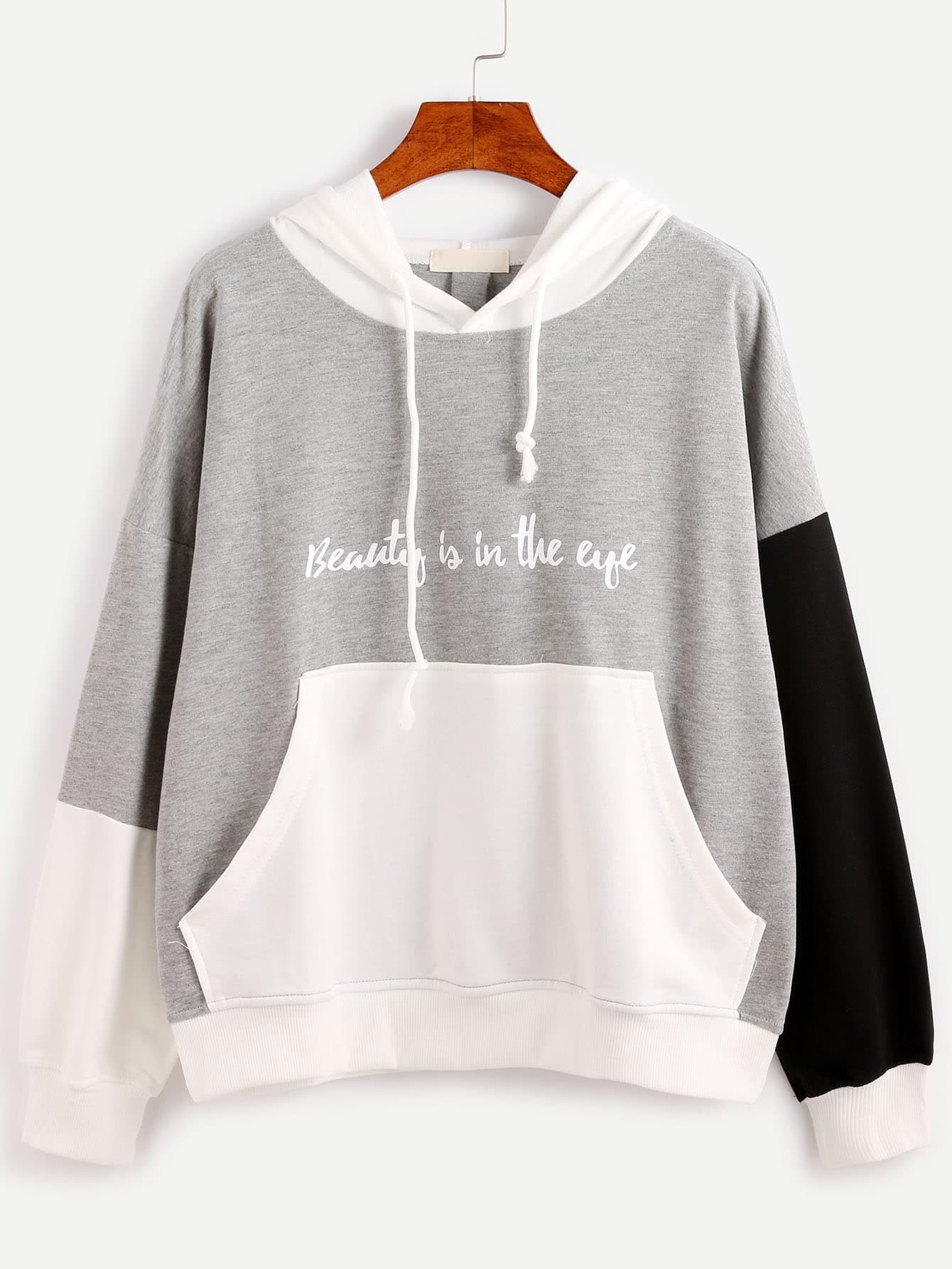 color block slogan print hooded sweatshirt shein sheinside color block slogan print hooded sweatshirt shein sheinside