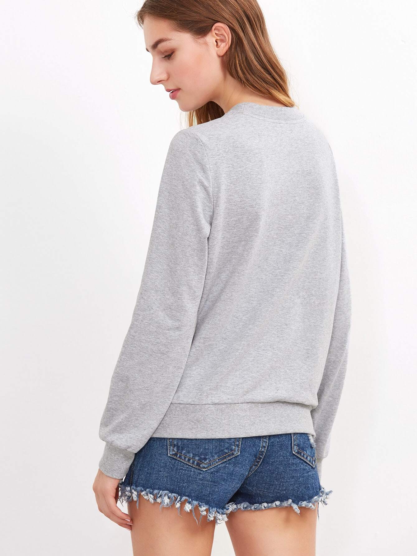 Heather Grey Fluffy Ice Cream Sweatshirt SheIn(Sheinside)