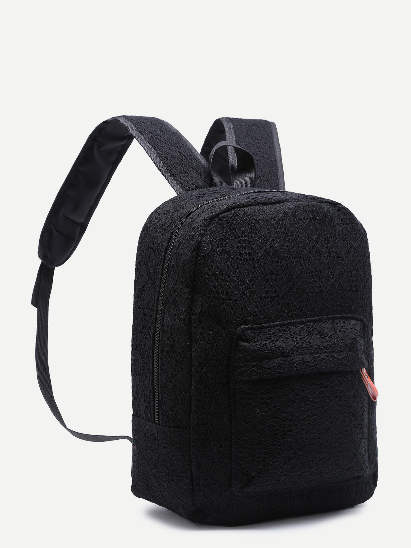 Lace Black Front Pocket Backpack SheIn(Sheinside)
