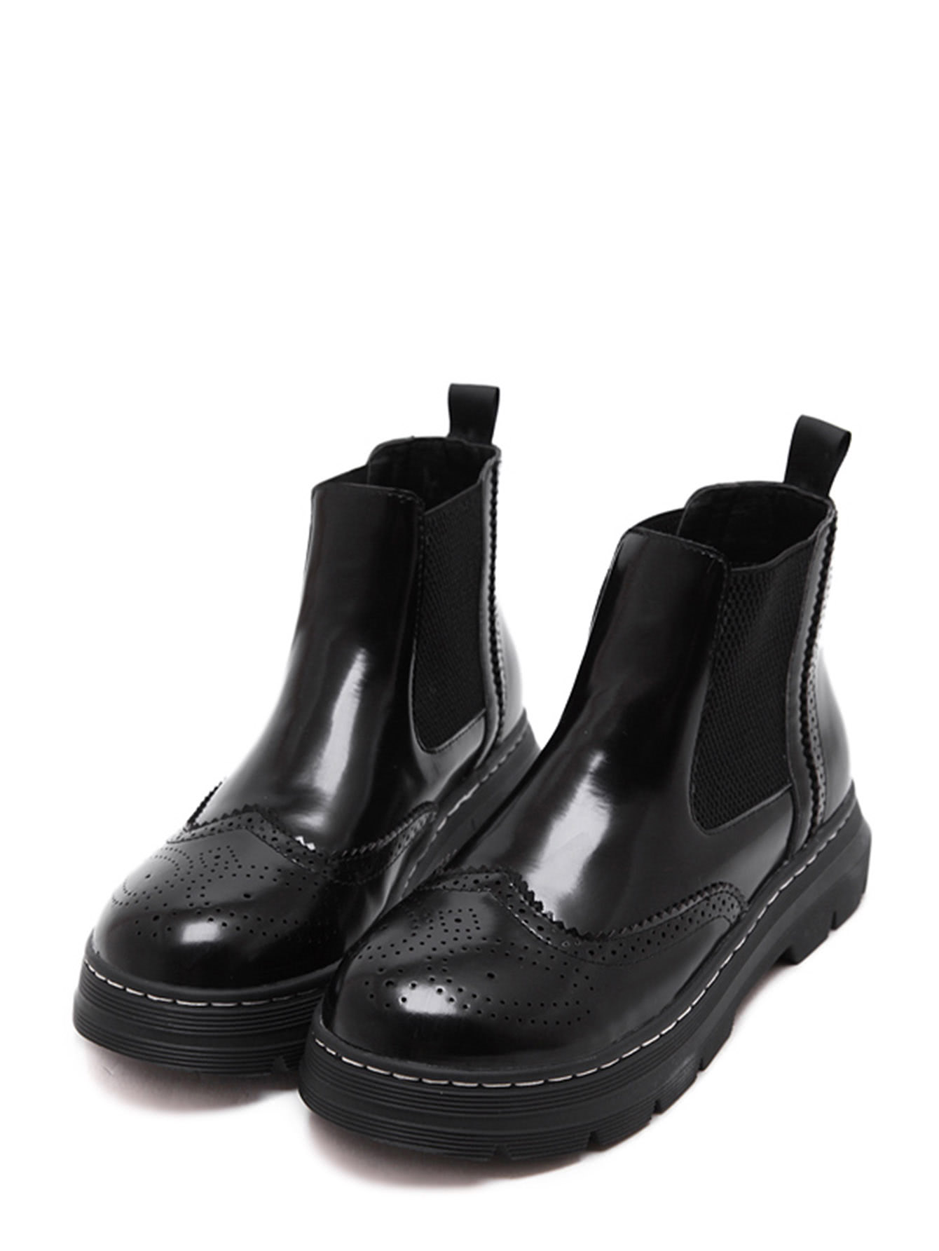 Black PU Wingtip Elastic Booties SheIn(Sheinside)