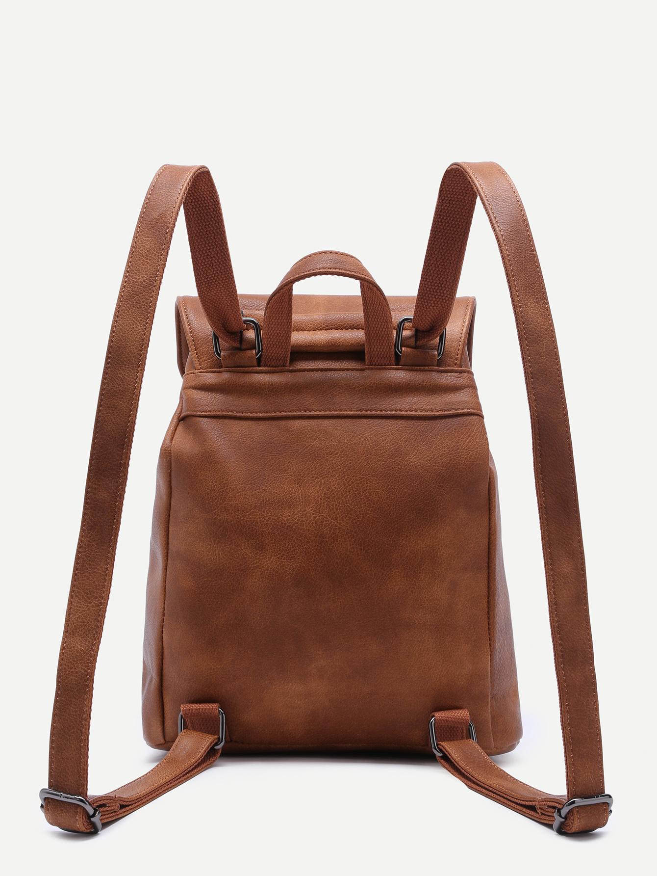 Khaki PU Buckle Strap Drawstring Flap Backpack SheIn(Sheinside)