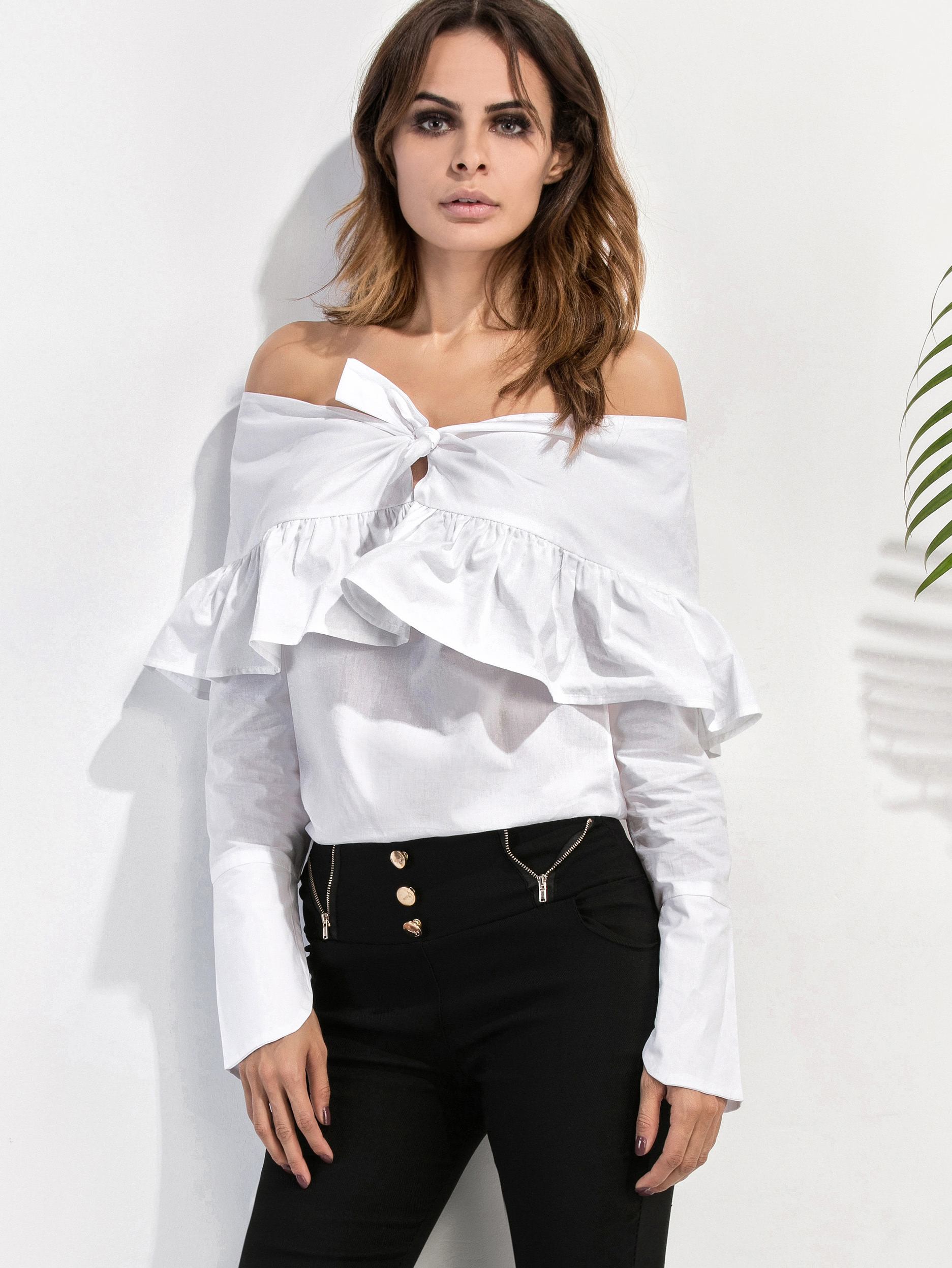 White Off The Shoulder Ruffle Top