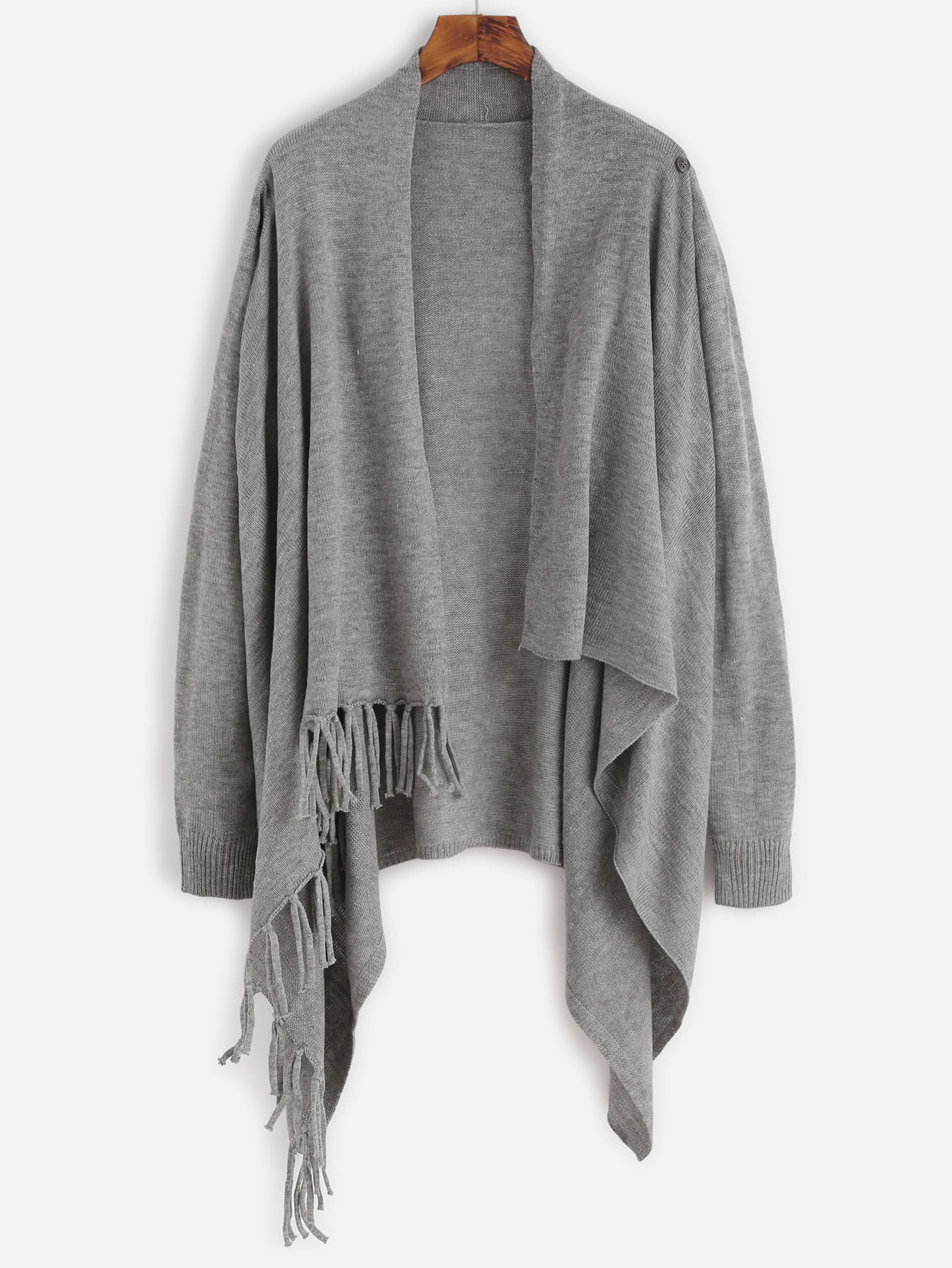 Hanky Hem Open Front Tassel Sweater SheIn(Sheinside)