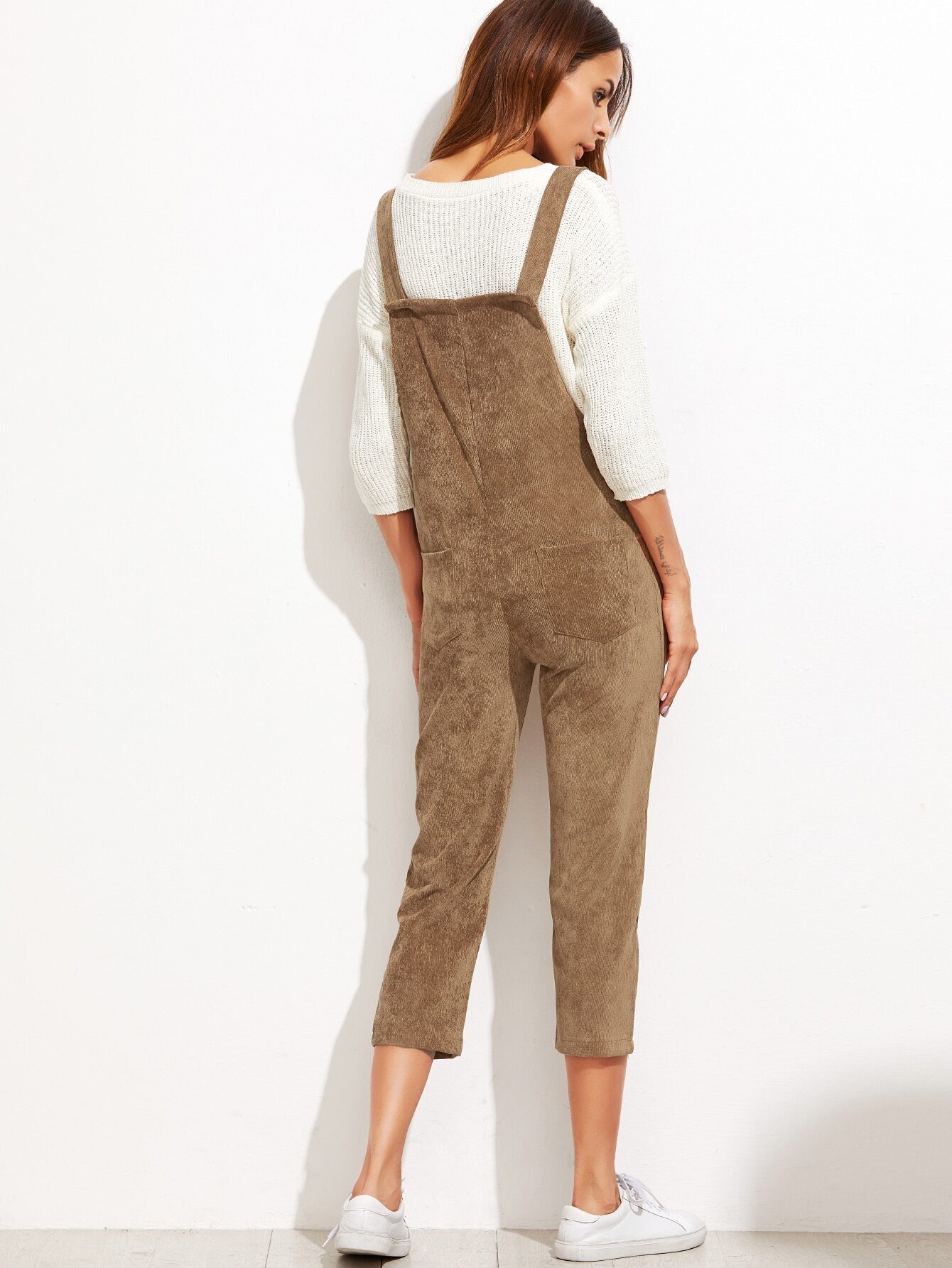 Khaki Pockets Overall Jumpsuit SheIn(Sheinside)