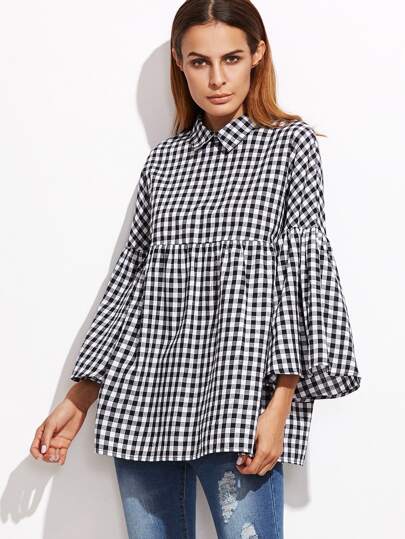 Gingham Bell Sleeve Babydoll Blouse -SheIn(Sheinside) Gingham Bell Sleeve Babydoll Blouse. blouse161018708_1. blouse161018708_1 - Gingham Bell Sleeve Babydoll Blouse -SheIn(Sheinside)