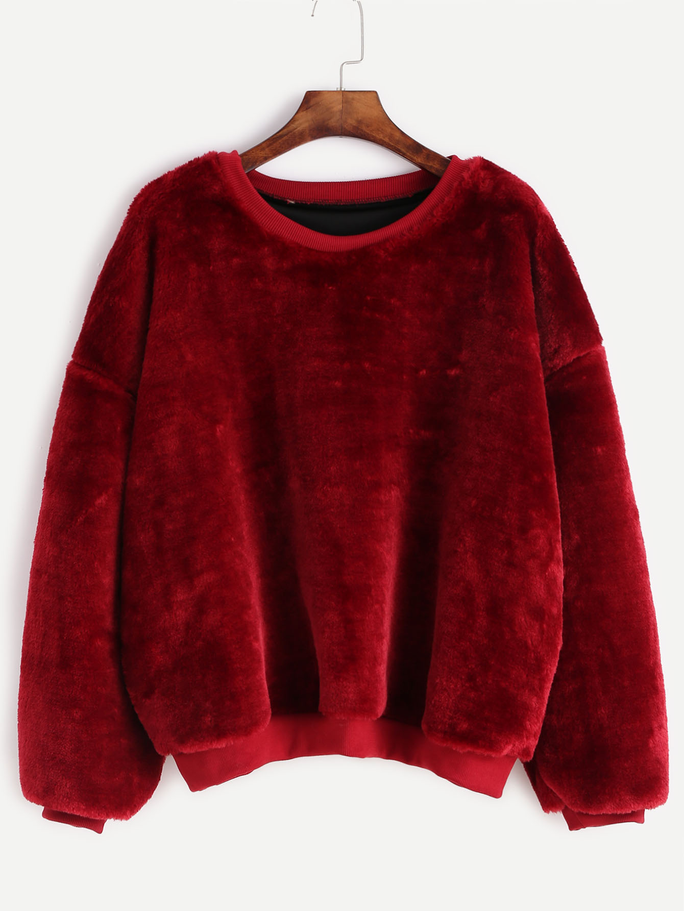 Dropped Shoulder Seam Fuzzy Sweatshirt SheIn(Sheinside)