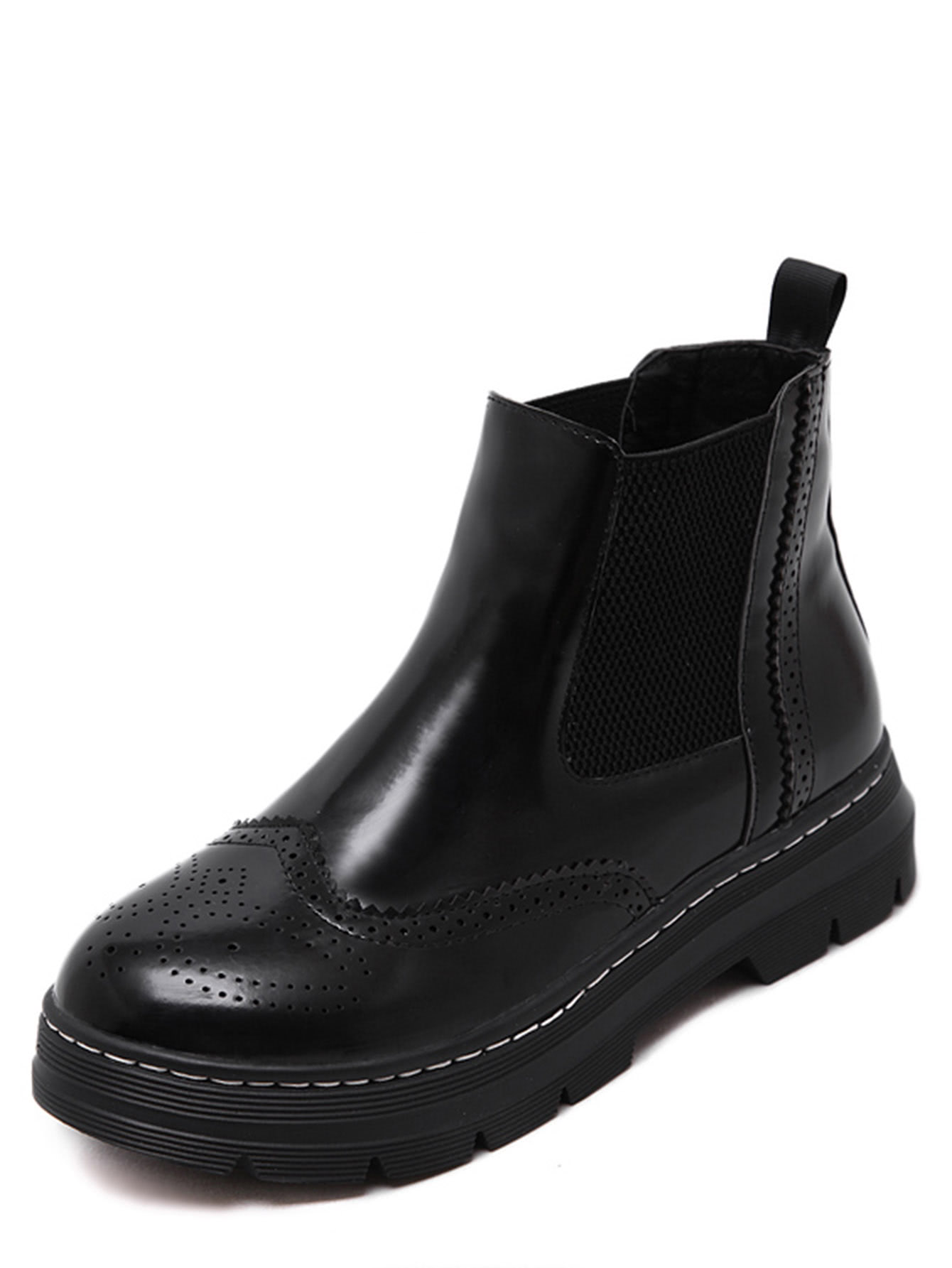 Black PU Wingtip Elastic Booties SheIn(Sheinside)