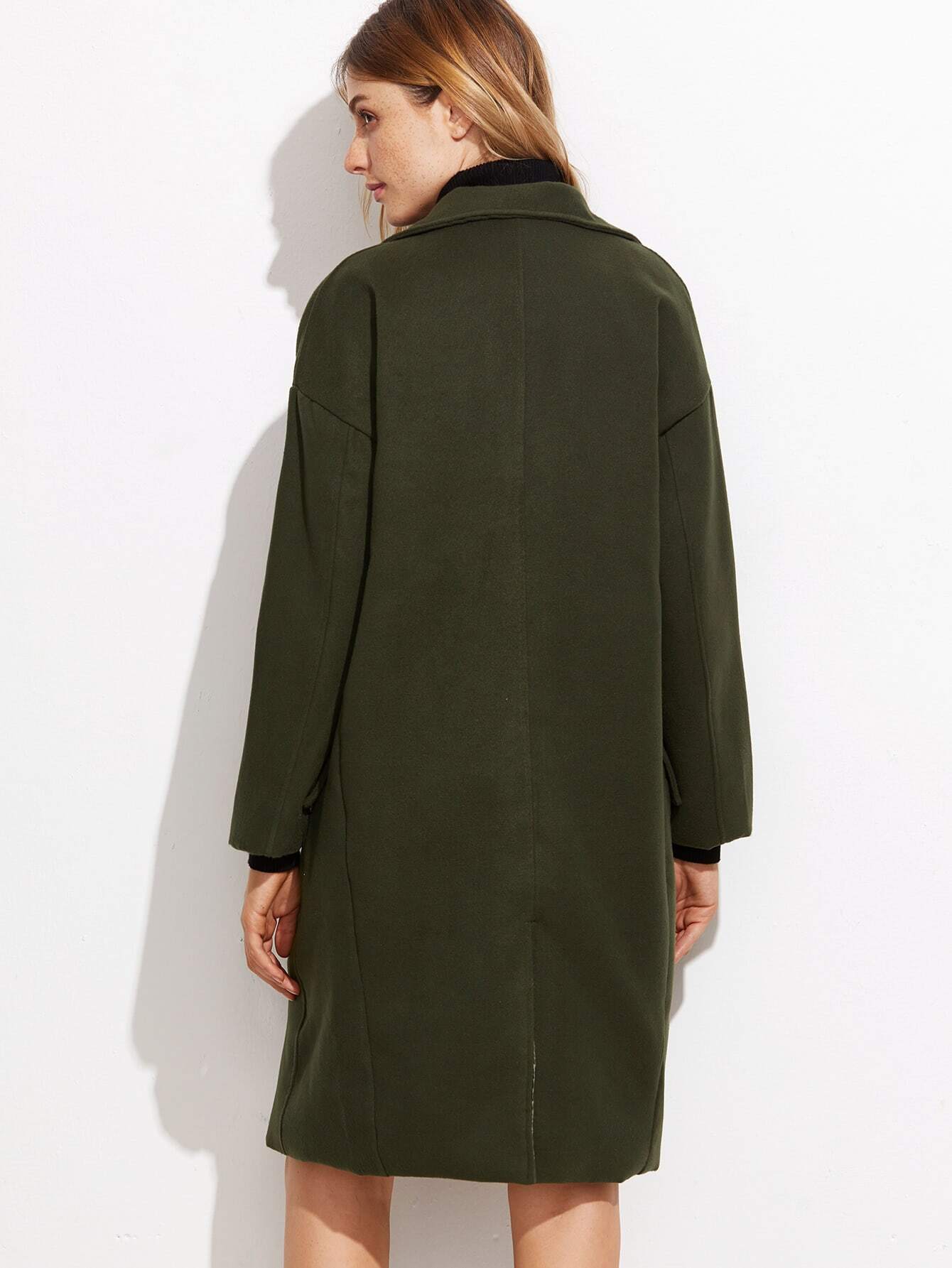 Army Green Open Front Split Back Coat SheIn(Sheinside)