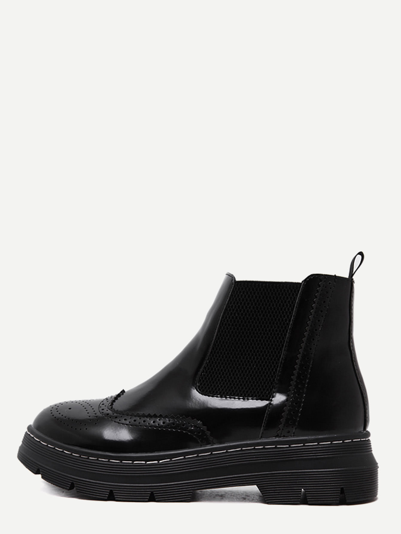 Black PU Wingtip Elastic Booties SheIn(Sheinside)