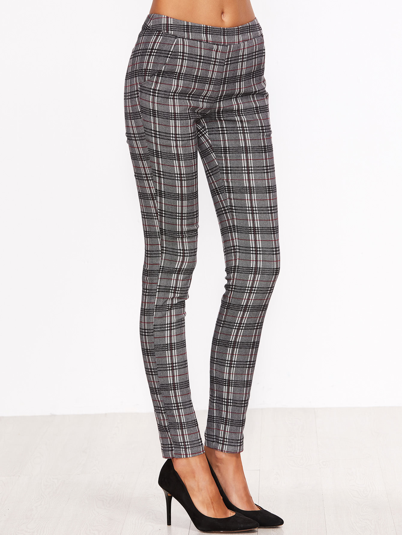 Grey Plaid Skinny Pants SheIn(Sheinside)