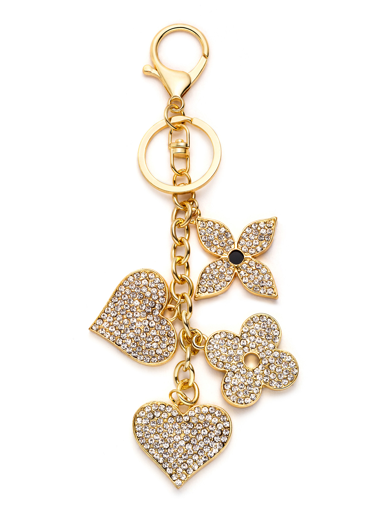 Gold Plated Rhinestone Flower Heart Keychain SheIn(Sheinside)