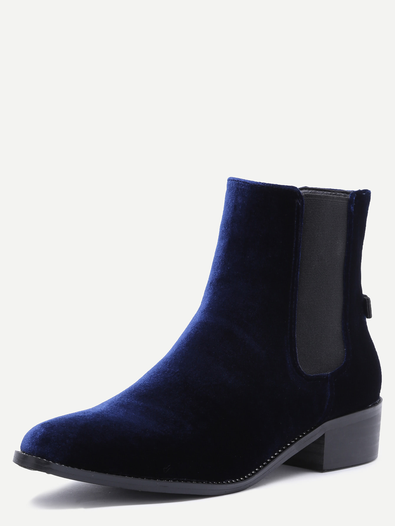 Navy Velvet Elastic Booties SheIn(Sheinside)