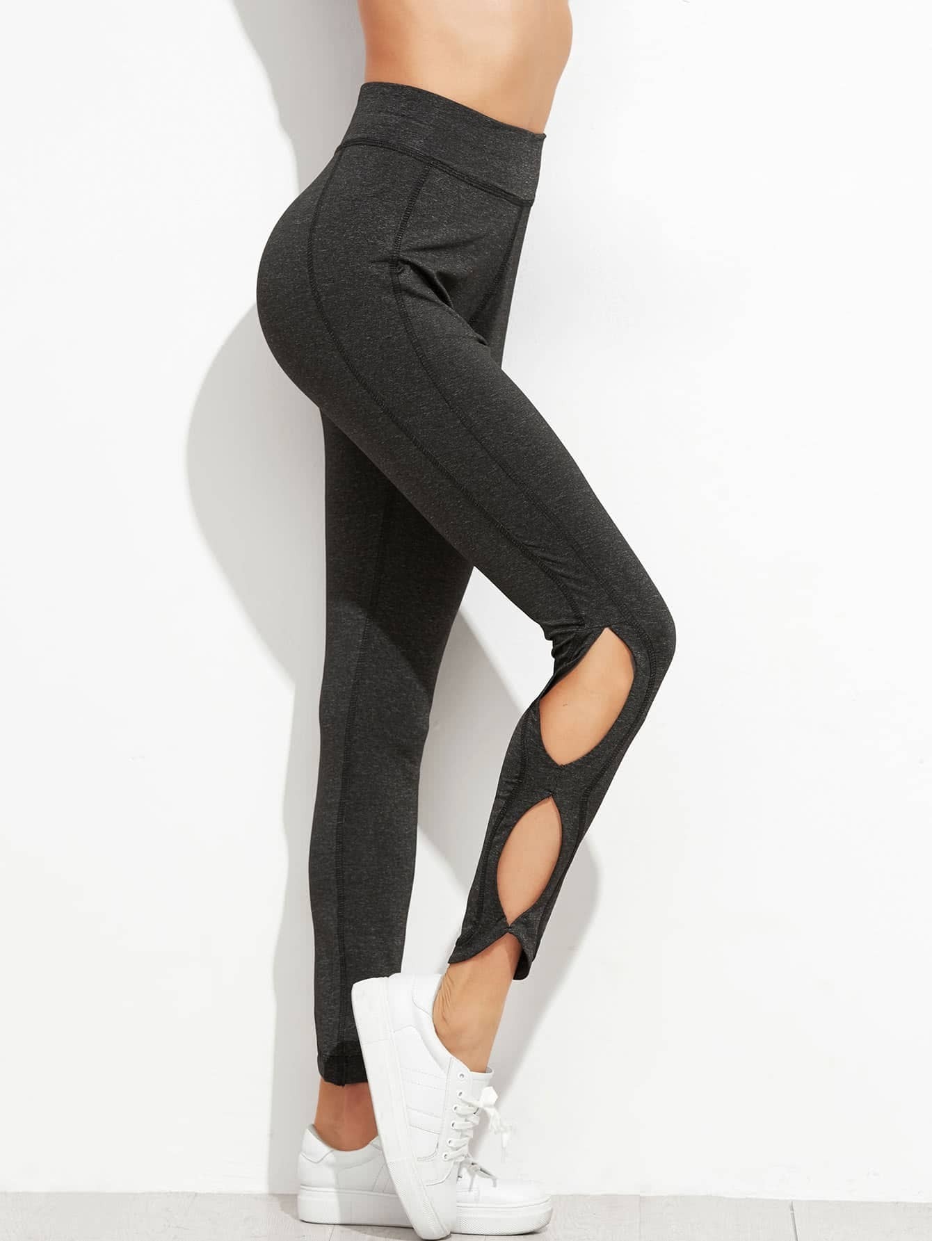 Dark Grey Cut Out Side Leggings SheIn(Sheinside)