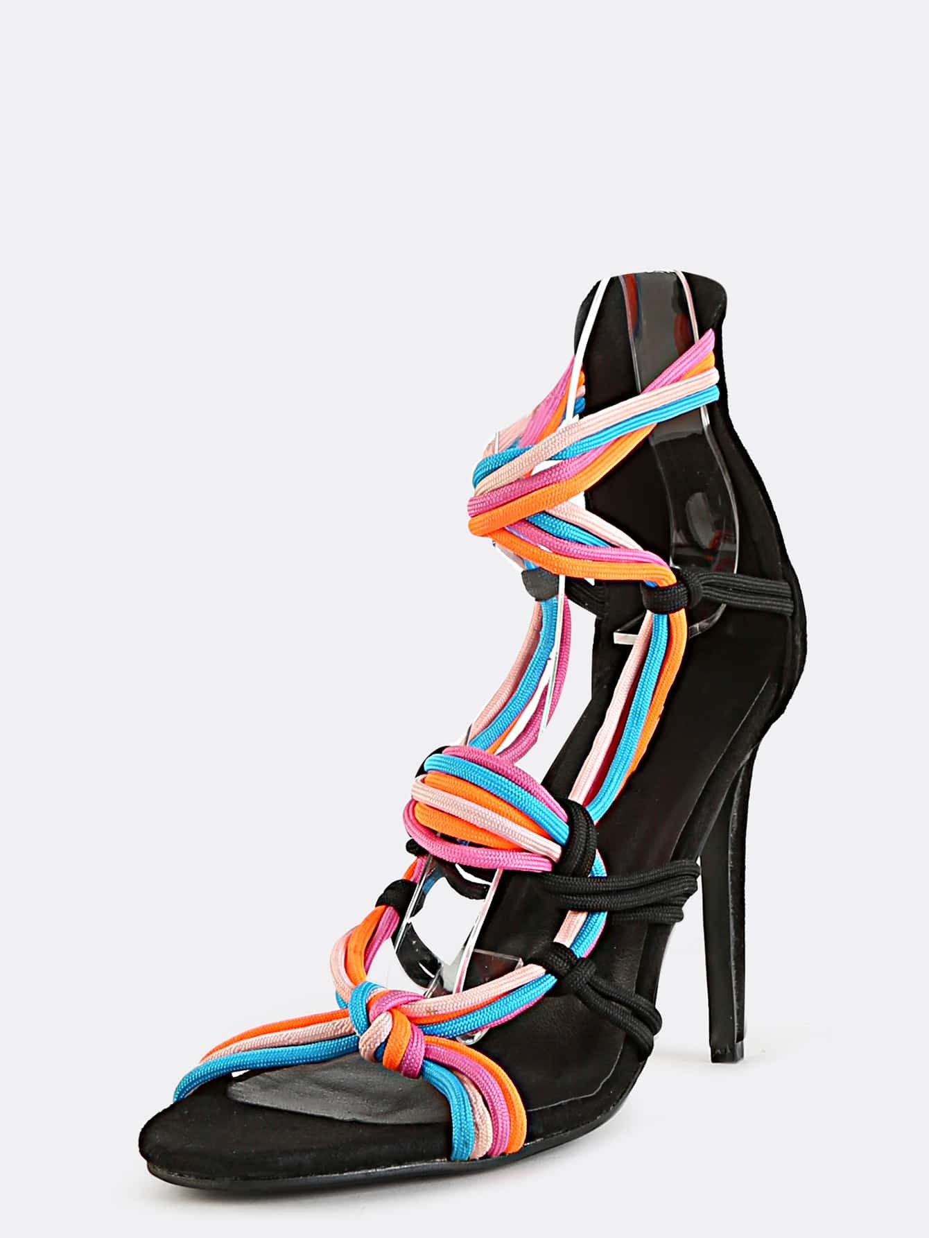 Neon Strappy Stiletto Heels BLACK MULTI SheIn(Sheinside)