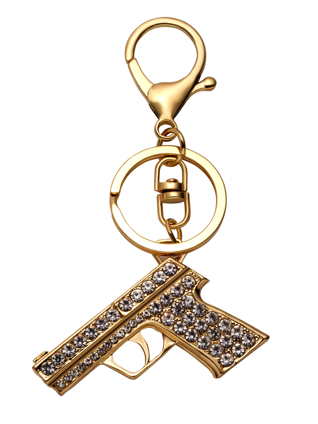 Gold Plated Rhinestone Encrusted Gun Keychain SheIn(Sheinside)