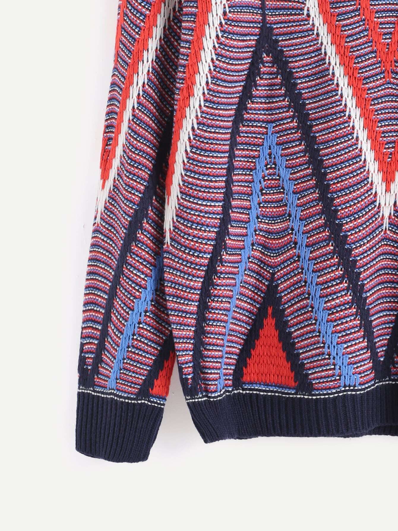 Contrast Trim Geometric Print Sweater SheIn(Sheinside)