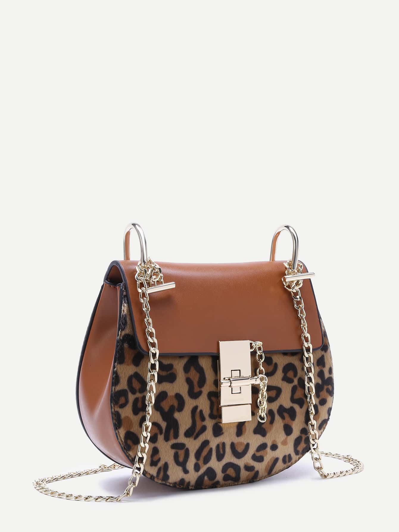 Sac à main imprimé léopard avec courroie chaîne brun French SheIn(Sheinside)