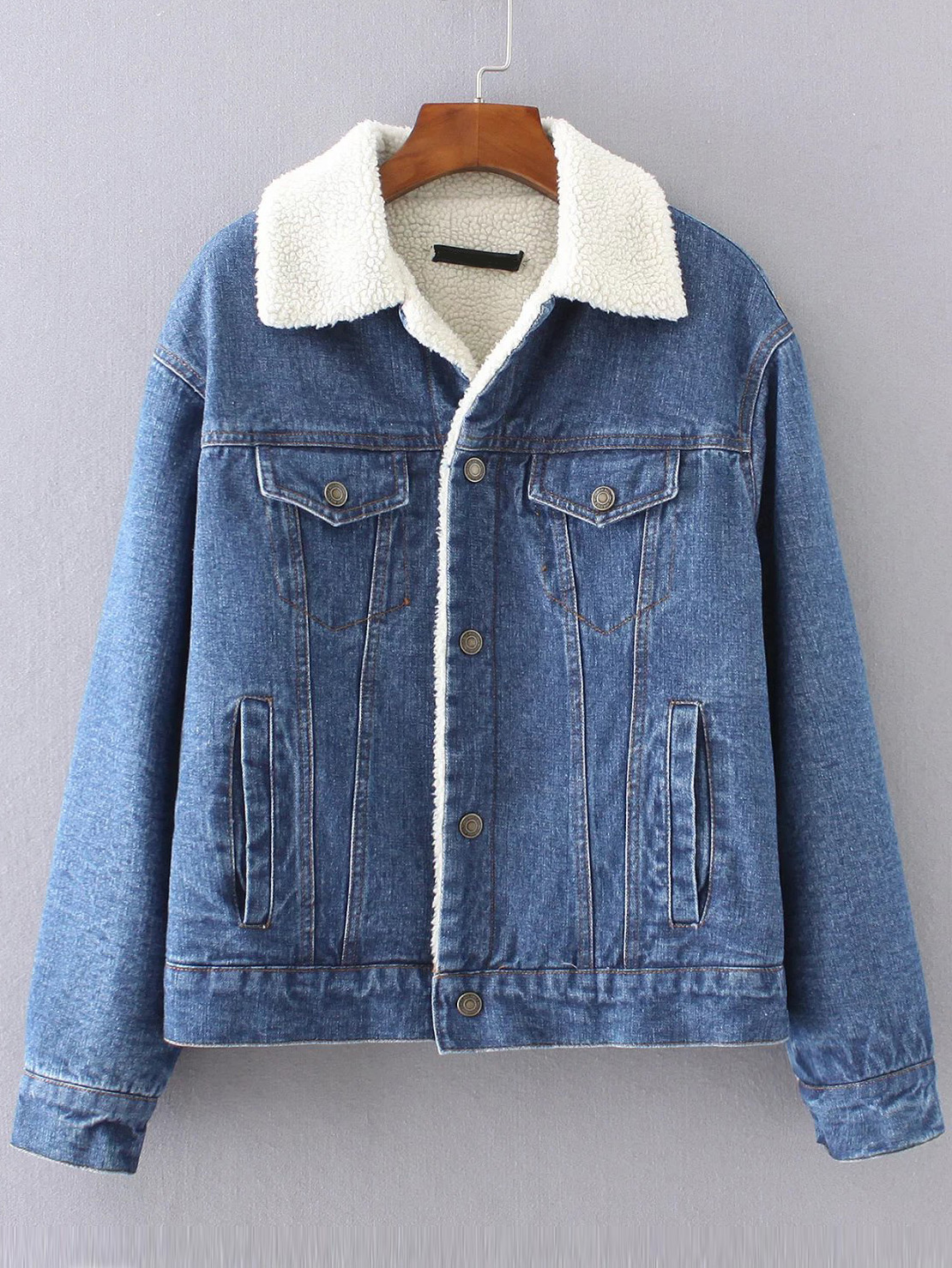 Blue Denim Jacket With Pocket SheIn(Sheinside)