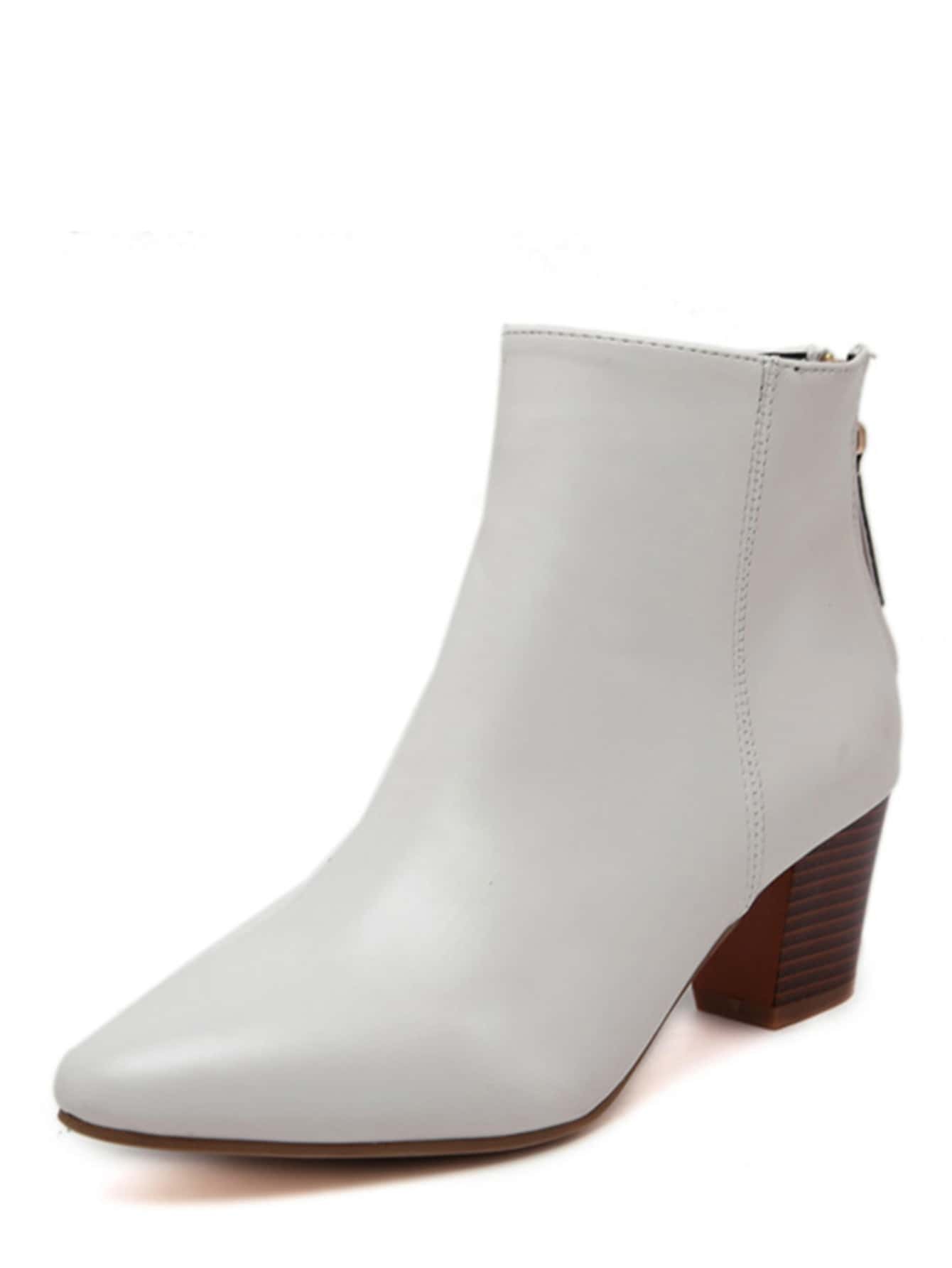 White Point Toe Back Zipper Cork Heel Ankle Boots SheIn(Sheinside)
