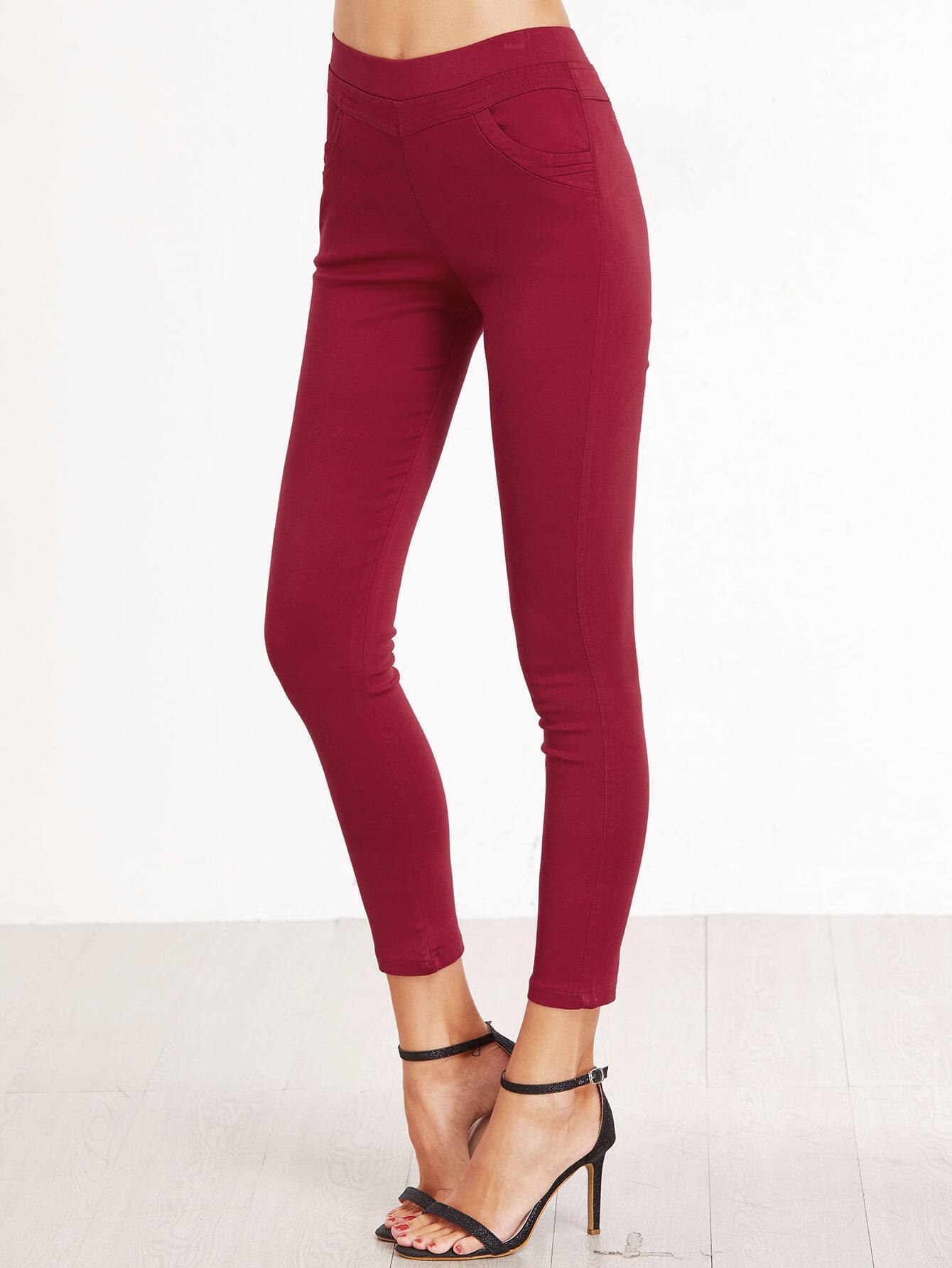 Burgundy Elastic Waist Ankle Pants SheIn(Sheinside)
