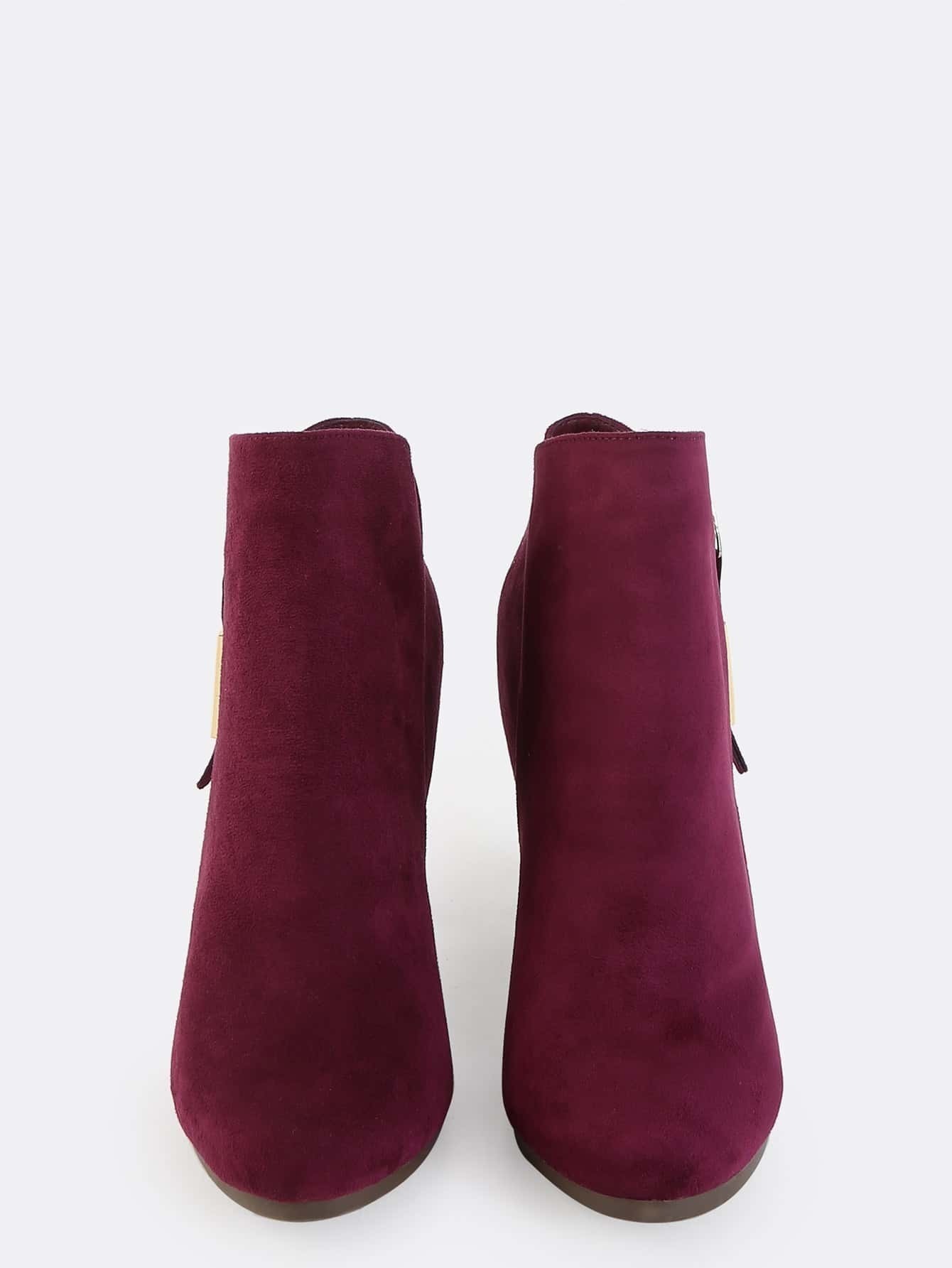 Stacked Chunky Heel Suede Boots WINE SheIn(Sheinside)