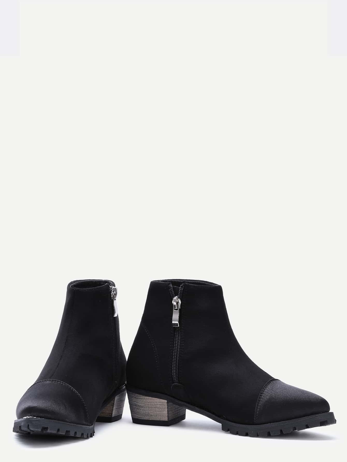 Black Suede Cap Toe Cork Heel Side Zipper Booties SheIn(Sheinside)